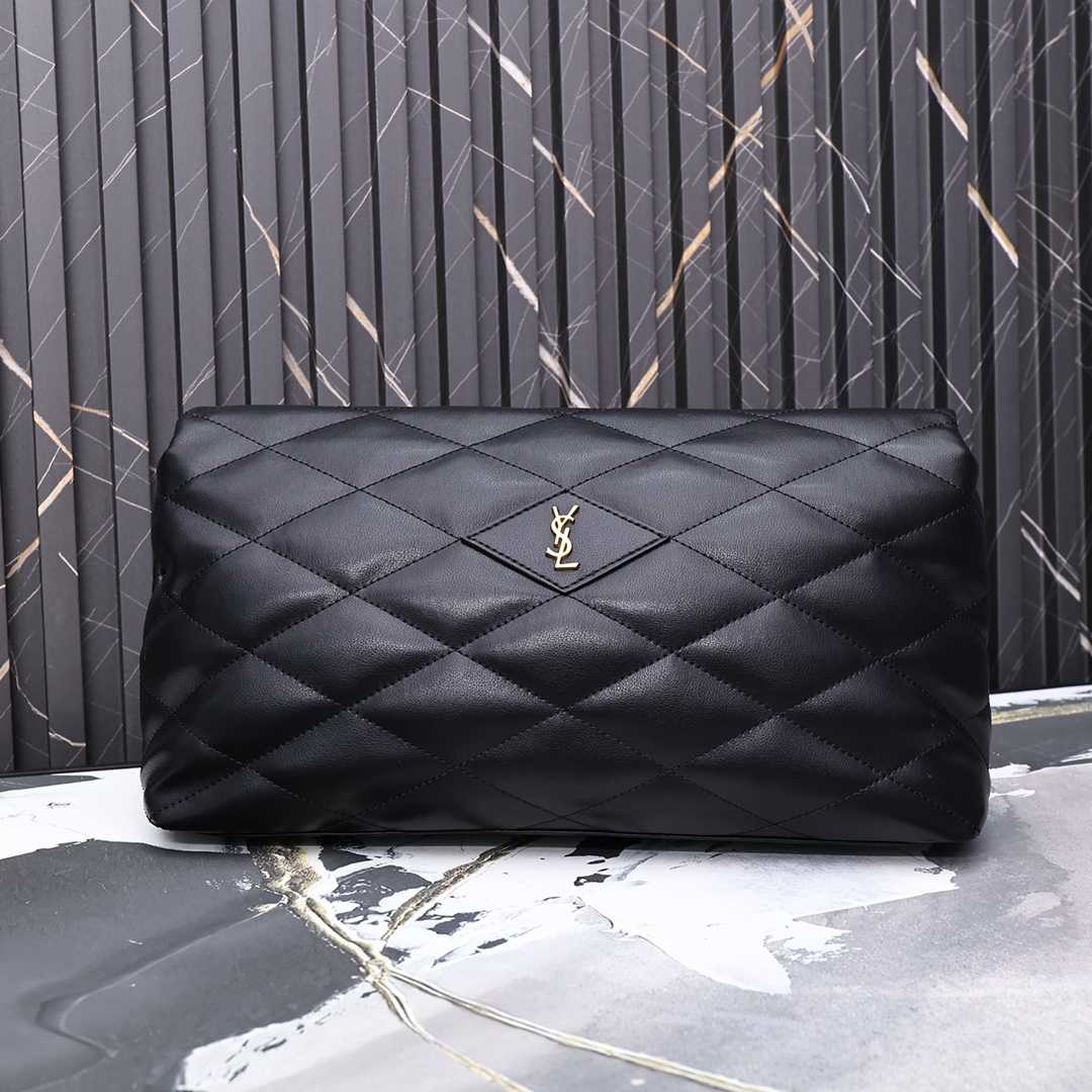 Saint Laurent Sade Puffy Leather Envelope Clutch Bag Black