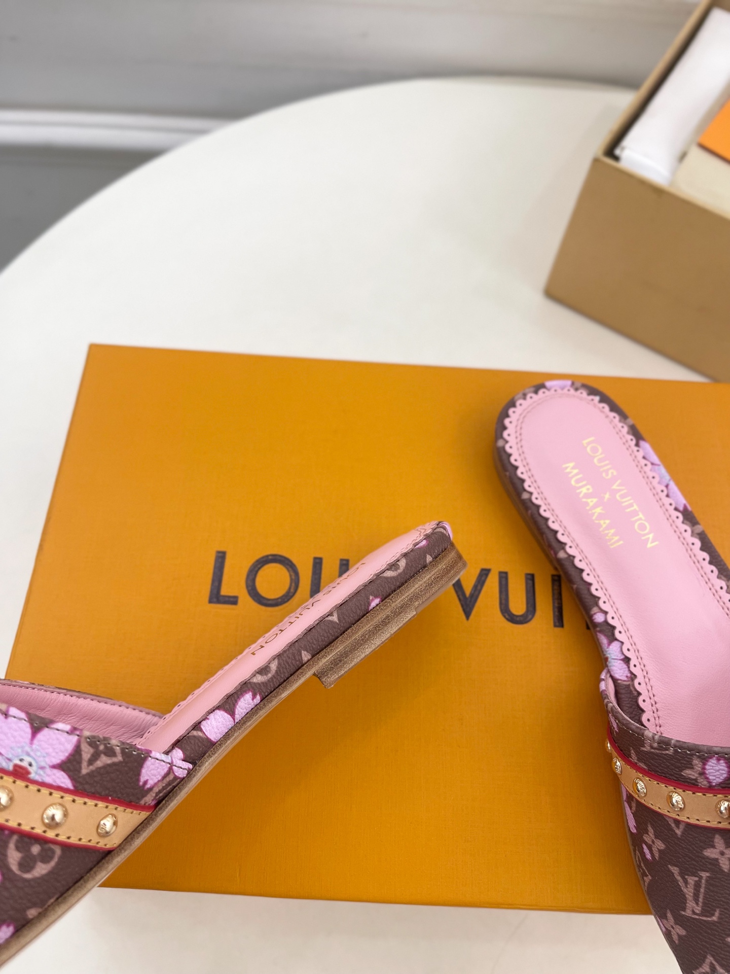 Louis Vuitton x Takashi Murakami Cherry Blossom Flat Slide Sandal Brown Monogram Canvas