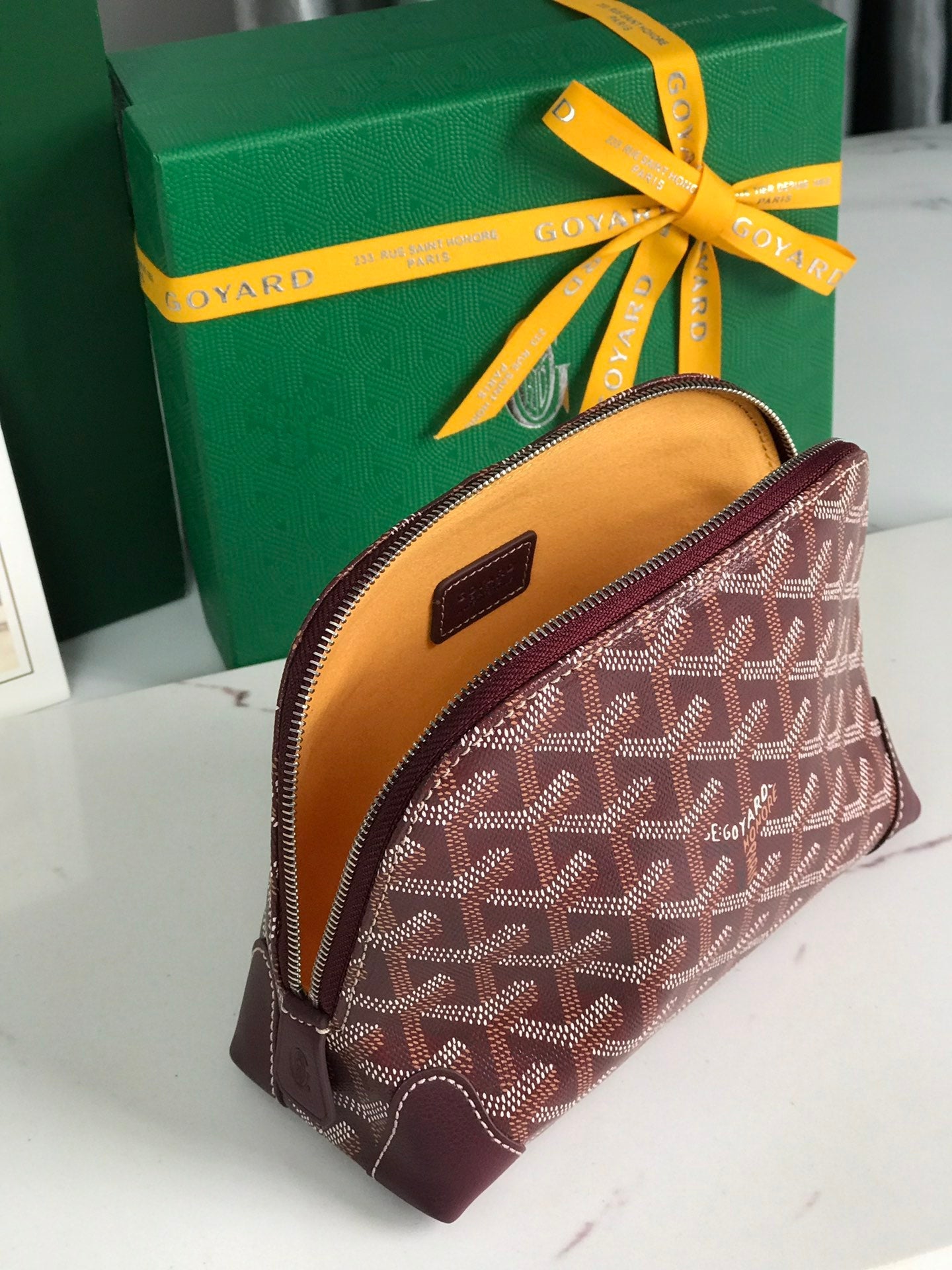 Goyard Vendôme Cosmetic Pouch 17 Cm Wine Red Goyardine Canvas And Calfskin Trim