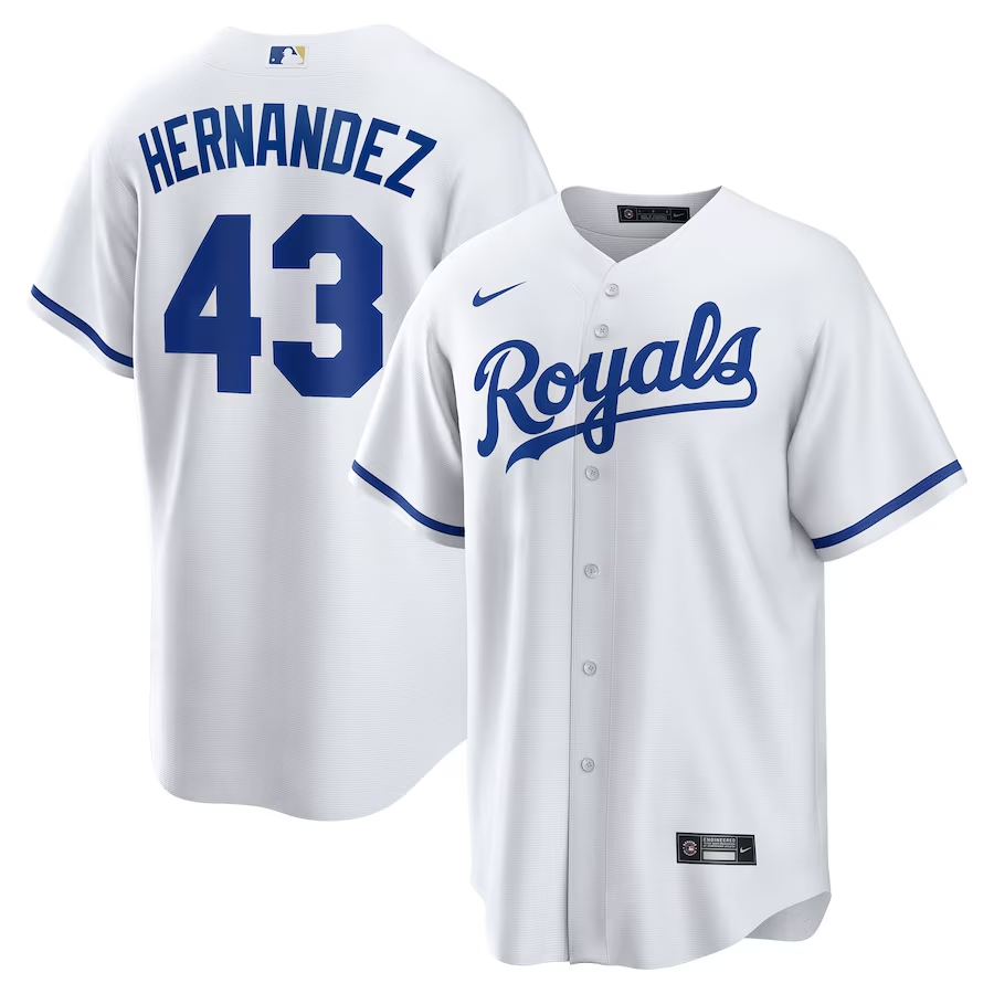 Men's Kansas City Royals Carlos Hern ̈¢ndez #43 White Home Replica Player Jersey