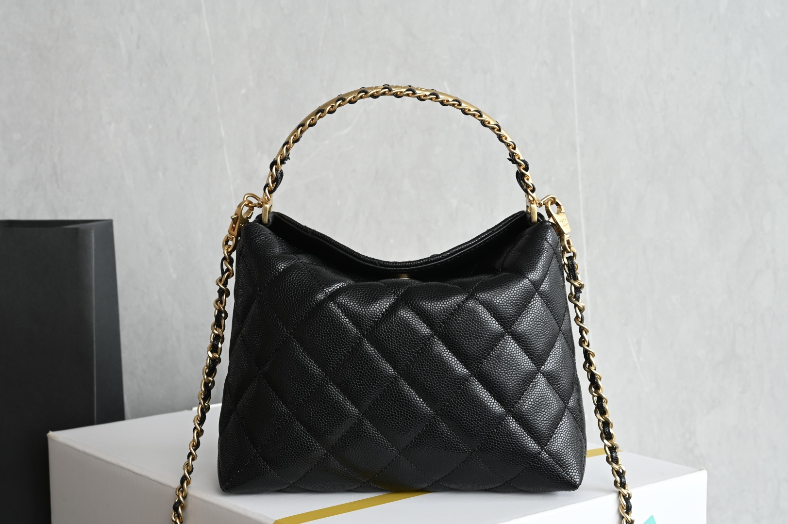 24C Lunch Box Bag (Handle Bag) in Black Caviar Leather with Gold-Tone Hardware (Model AS4579)