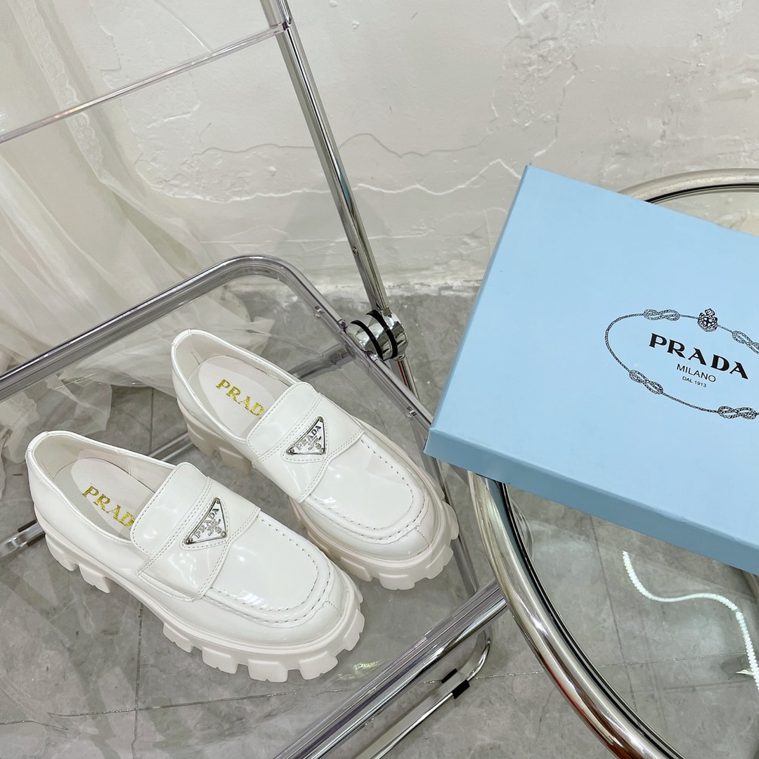 Prada Monolith Brushed White Leather Loafers 2De129B4Lf0009