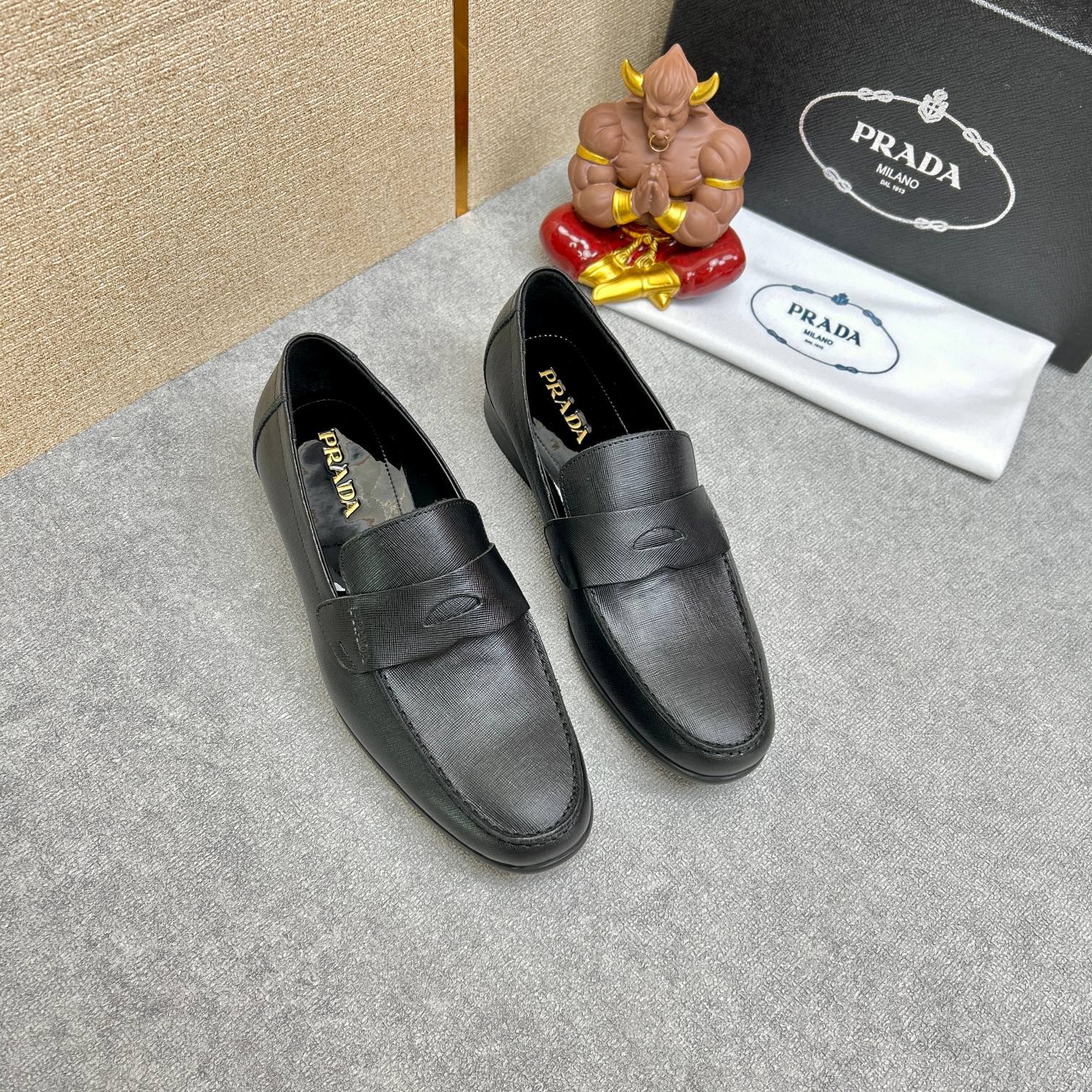 Prada Saffiano Leather Penny Loafers Black