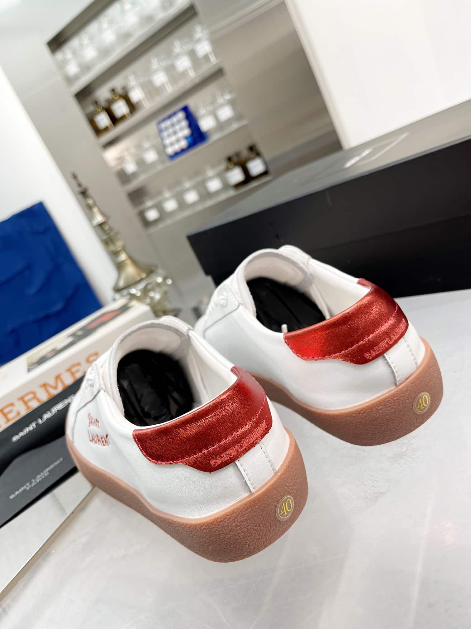 Saint Laurent Court Classic Embroidered Sneakers White And Red