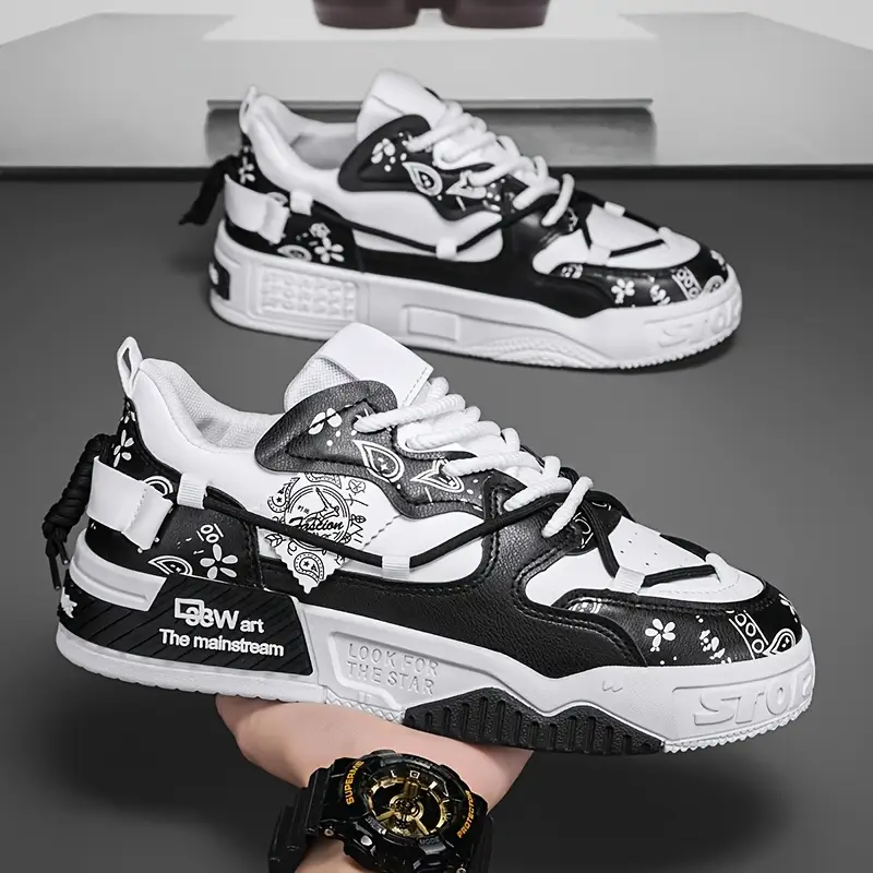Retro Low-Top Casual – Black & White Contrast Canvas & Lace-Up Shoes with Non-Slip PVC Sole