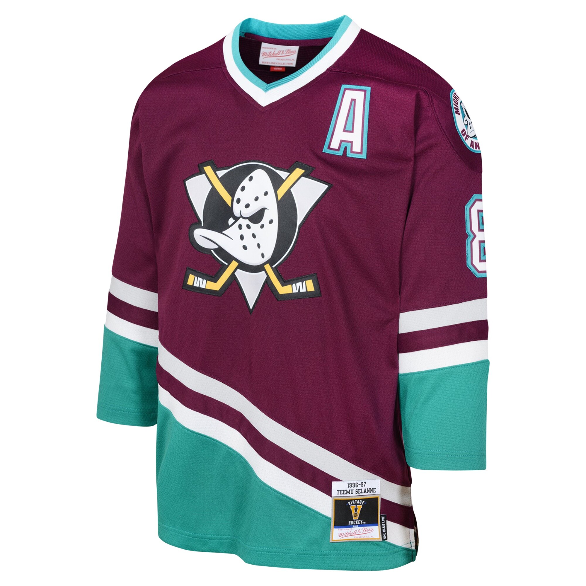 Teemu Selanne Anaheim Ducks Mitchell & Ness Youth 1996 Blue Line Player Jersey – Maroon