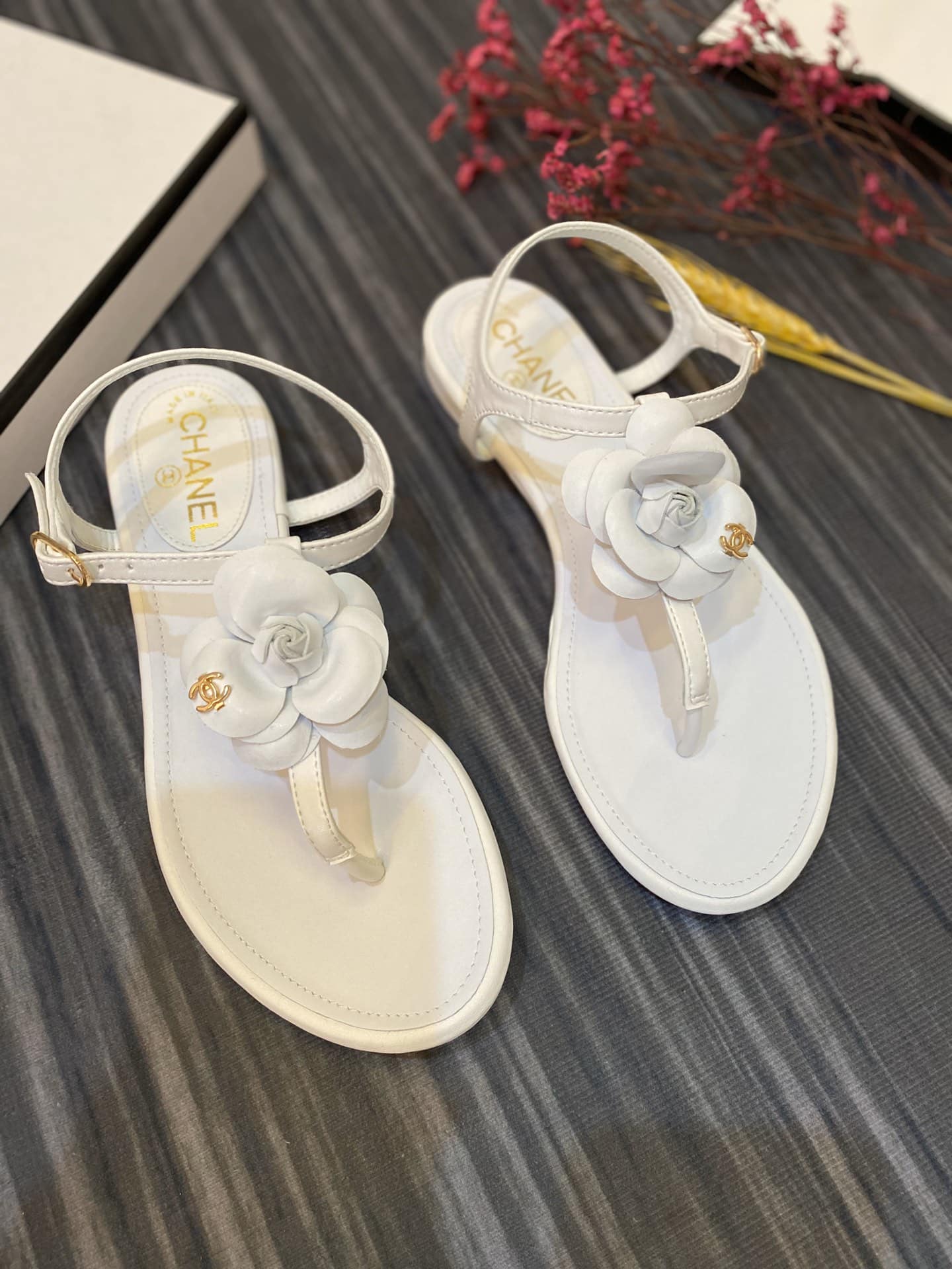 Chanel Jelly Rubber Camellia Sandals White