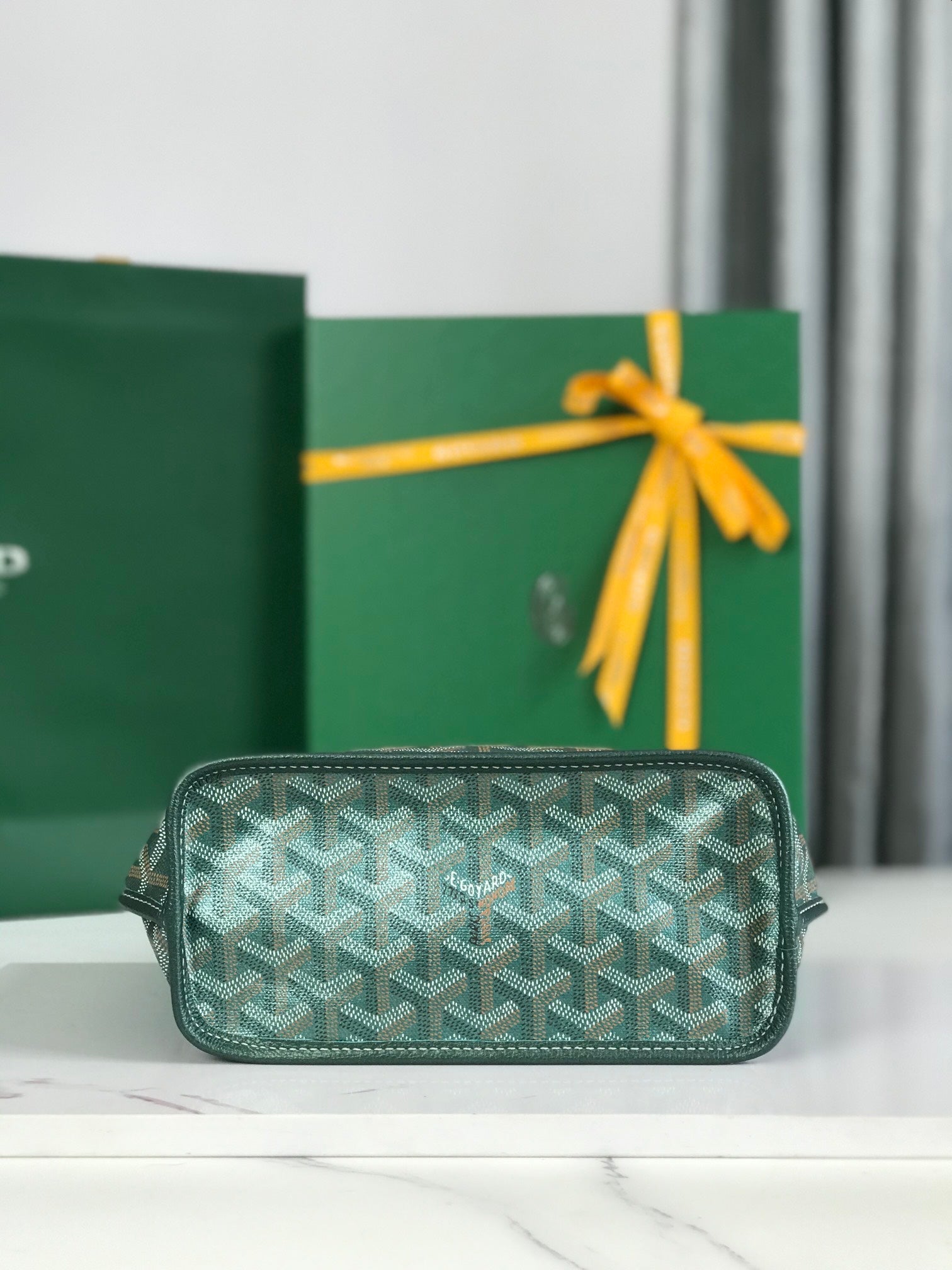 Goyard Anjou Mini Bag 20Cm Green Canvas Chevroches Calfskin