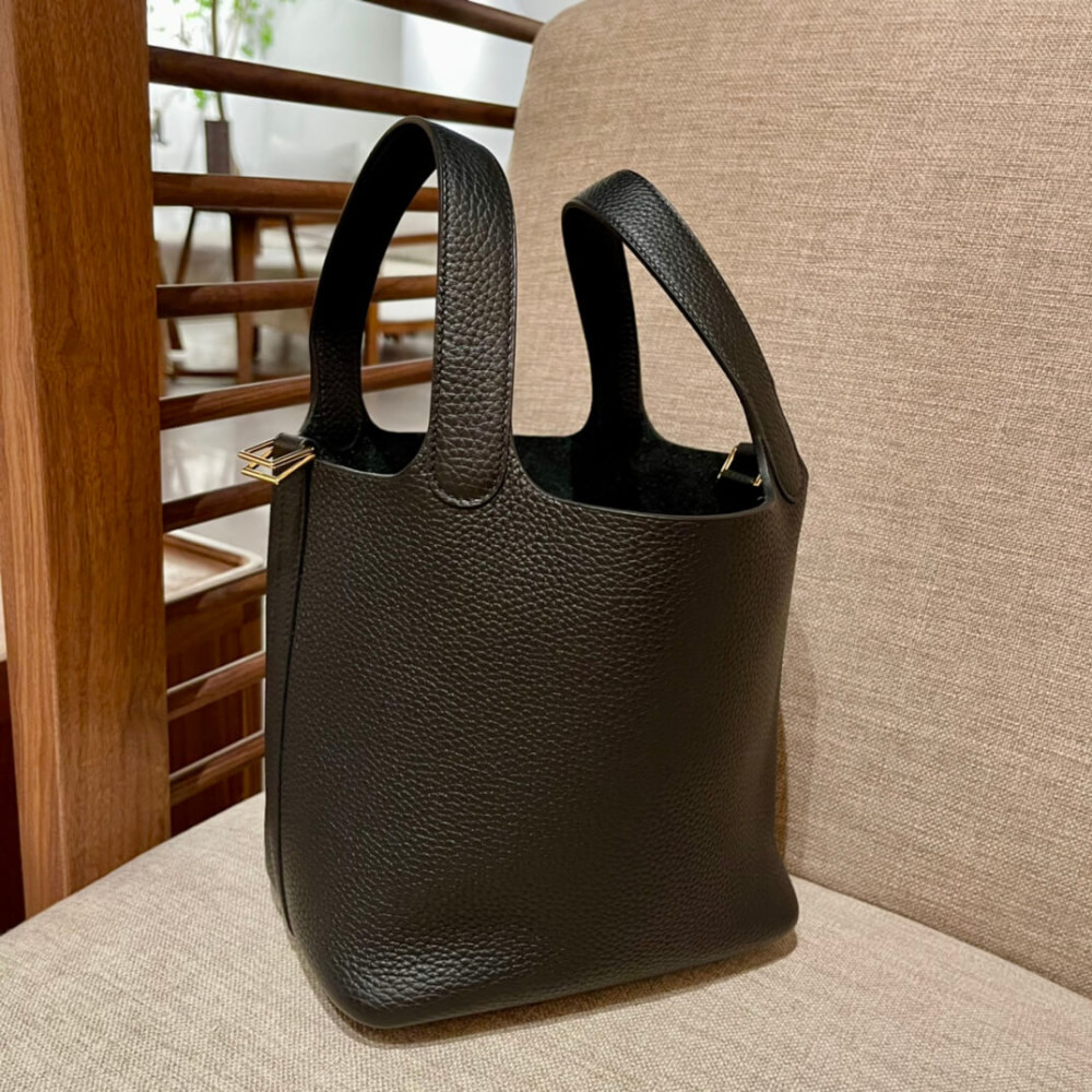 Hermes Picotin Lock Bag In Taurillon Clemence Noir Black 22Cm