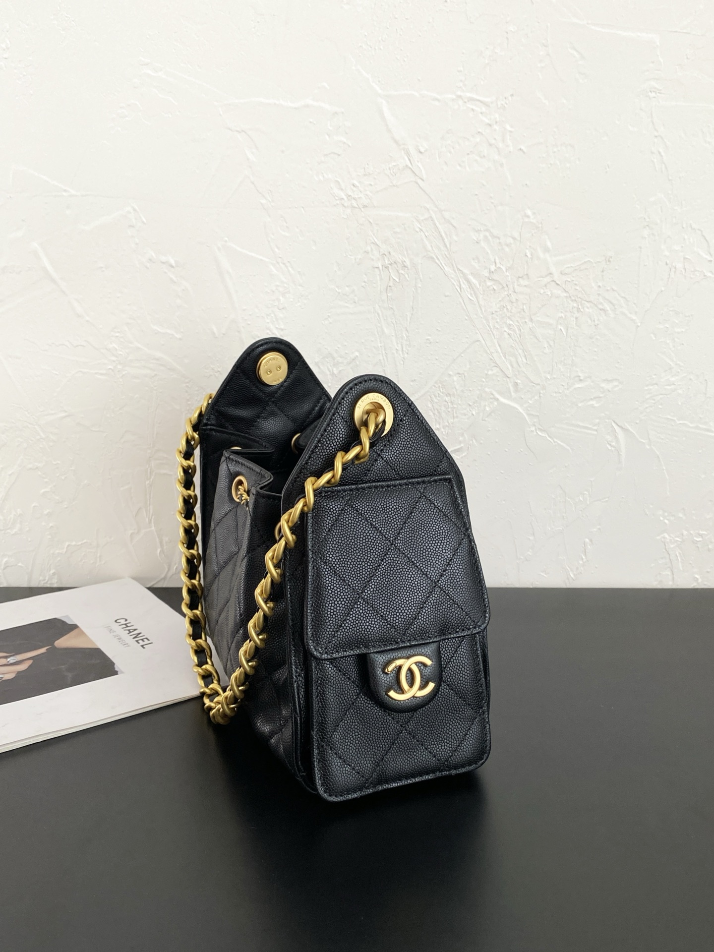 25K Quilted Caviar Leather Bucket Bag with Gold-Tone Hardware
