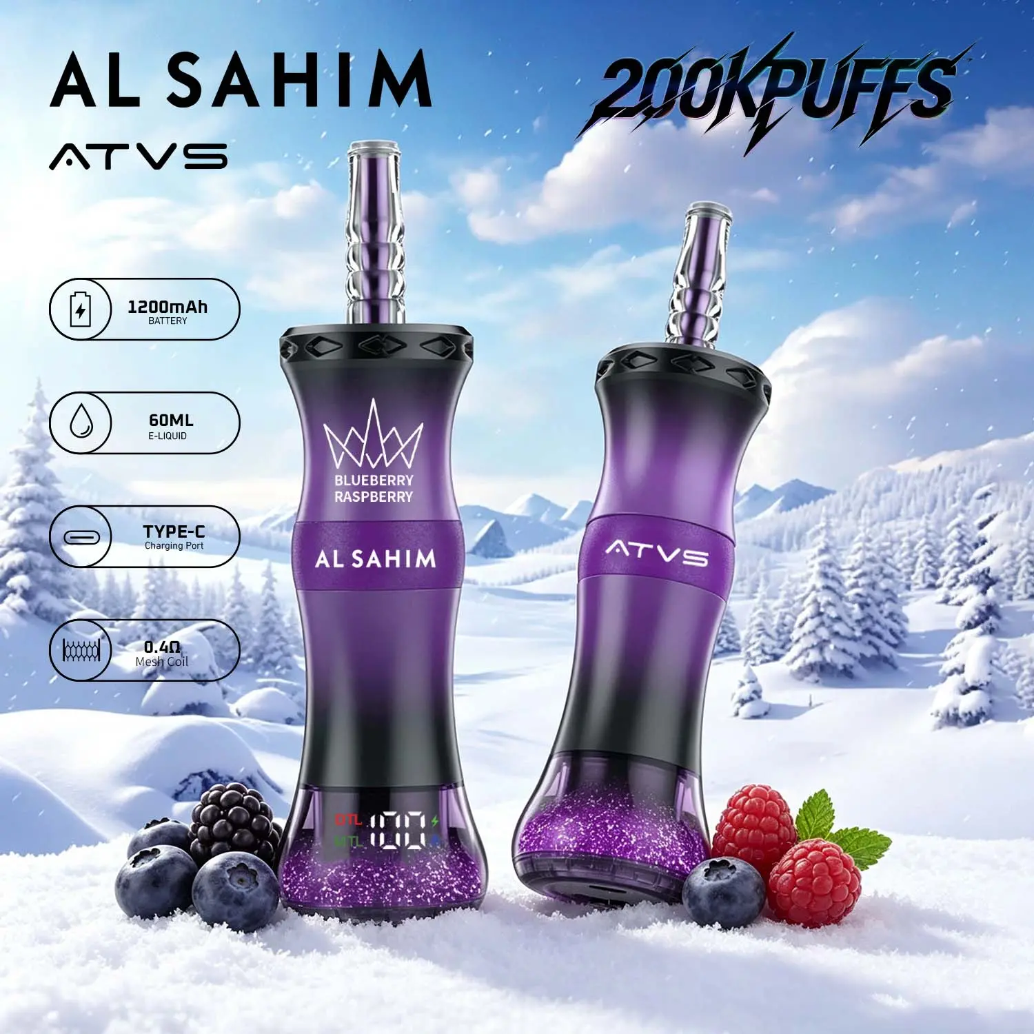 ATVS AL SAHIM 200000 200K Puffs Dual Mode LCD Display Disposable Vape Pen