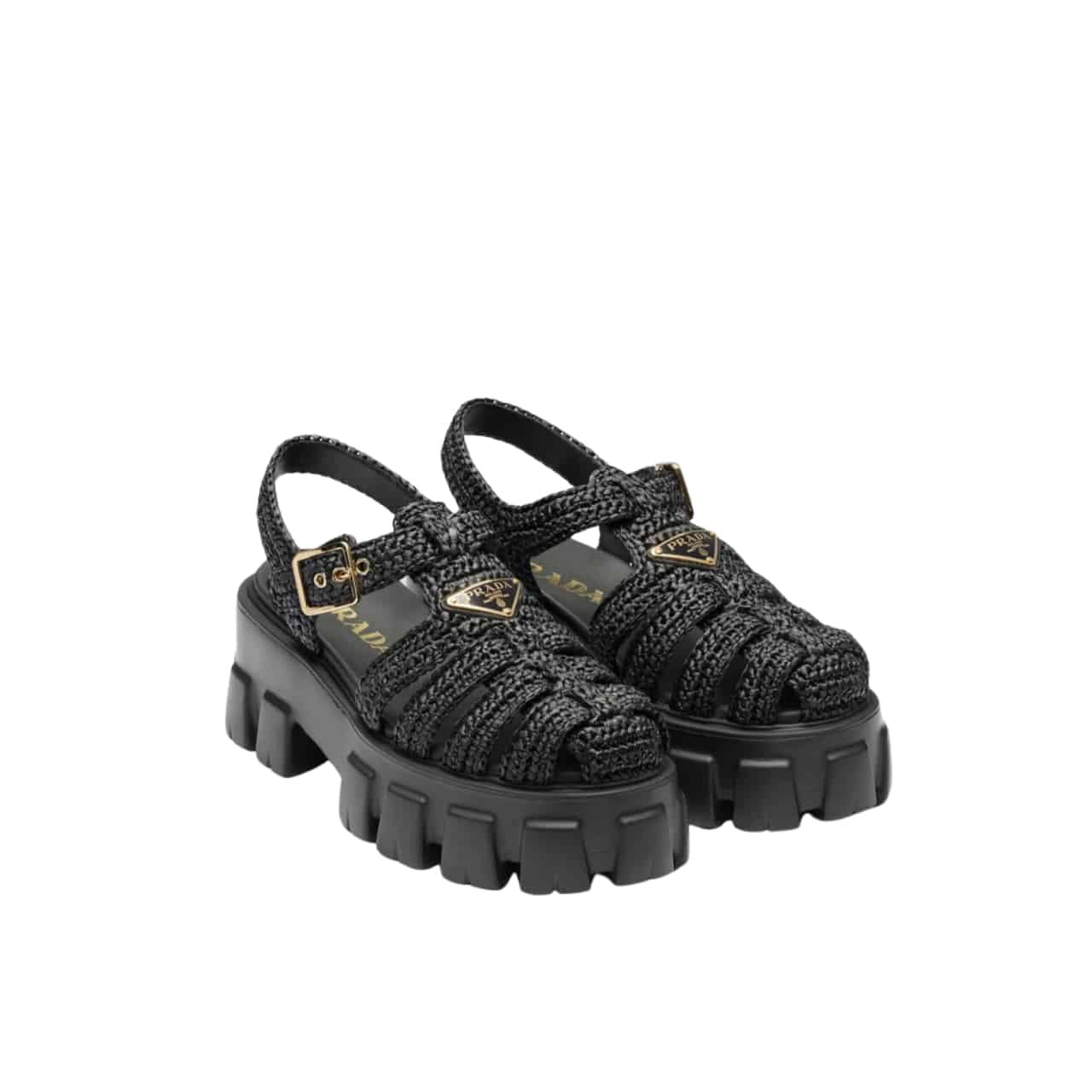 Prada Monolith Crochet Sandals Black