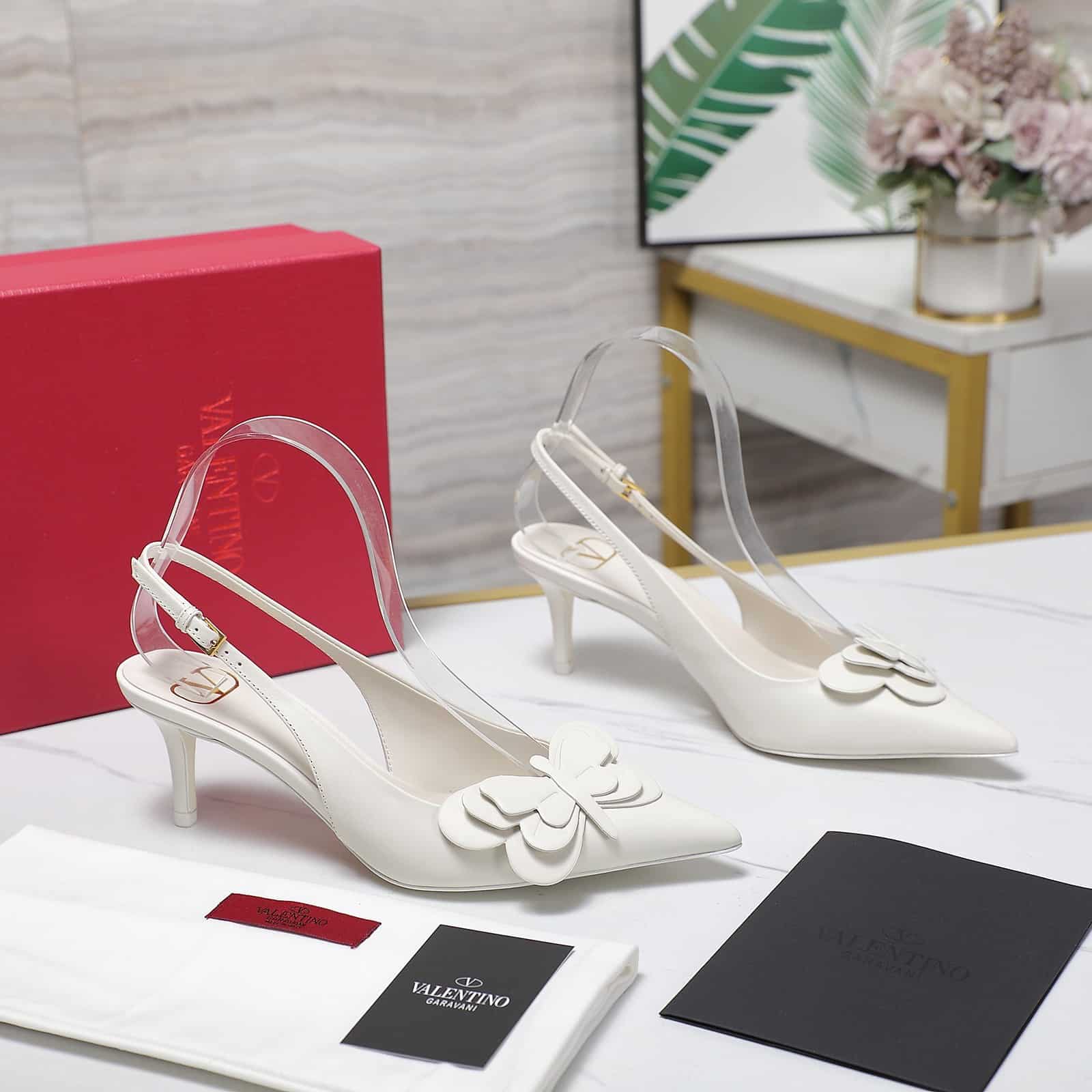 Valentino Garavani Papier Phalène Slingback Pumps White