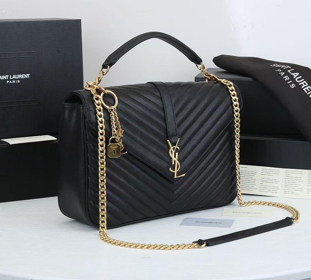 Saint Laurent College Large Chain Bag Black 25Cm