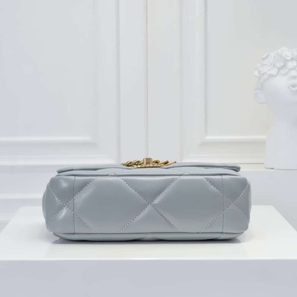 Chanel 19 Flap Bag Shiny Gold And Silver Tone Light Blue 26Cm