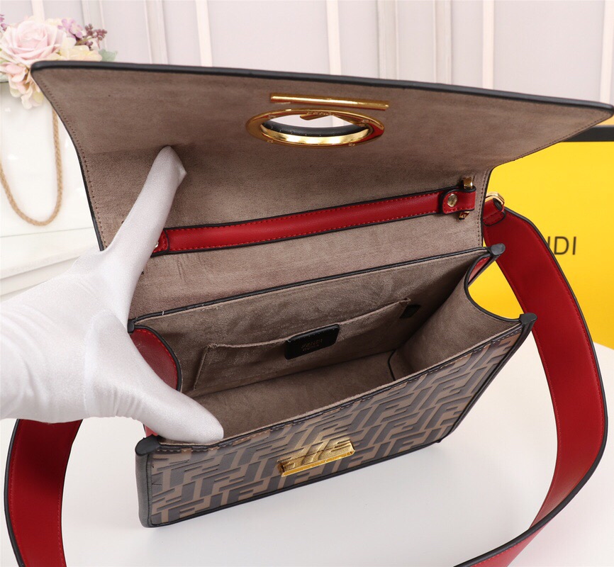 Fendi Kan I F Logo Red Bag 25Cm