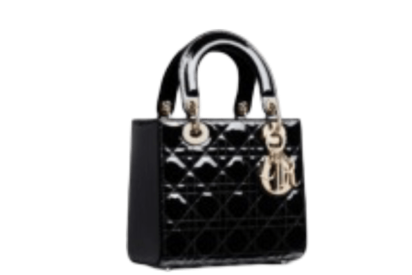 DIOR MEDIUM LADY BLUSH CANNAGE LAMBSKIN BAG SHINY BLACK 20CM HIGH QUALITY