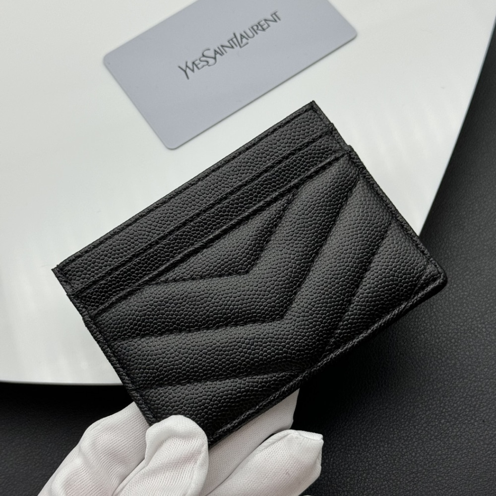 Saint Laurent Wallet Chevron And Logo Card Holders Black 10Cm