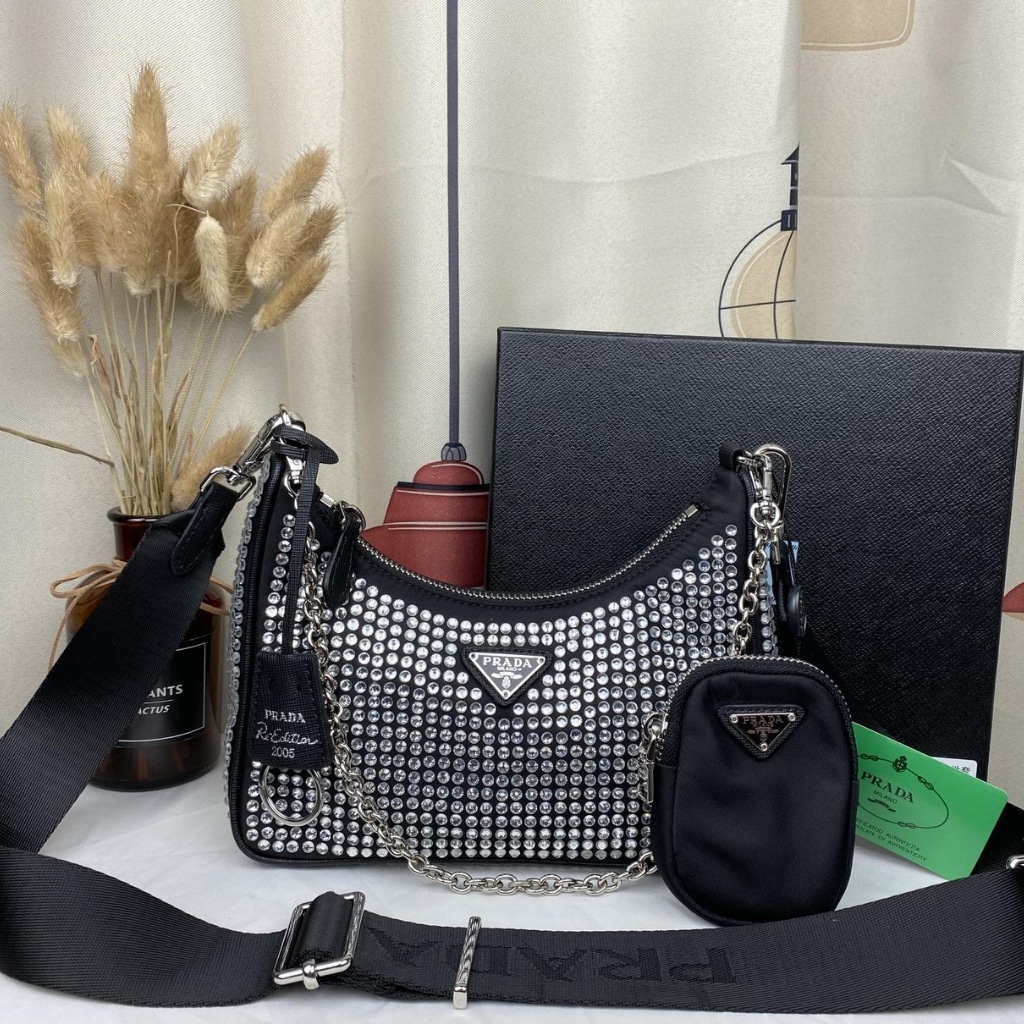 Prada Re Edition 2005 Satin Bag With Crystals 23Cm 1BH204 2AWL F0T7O V V9L