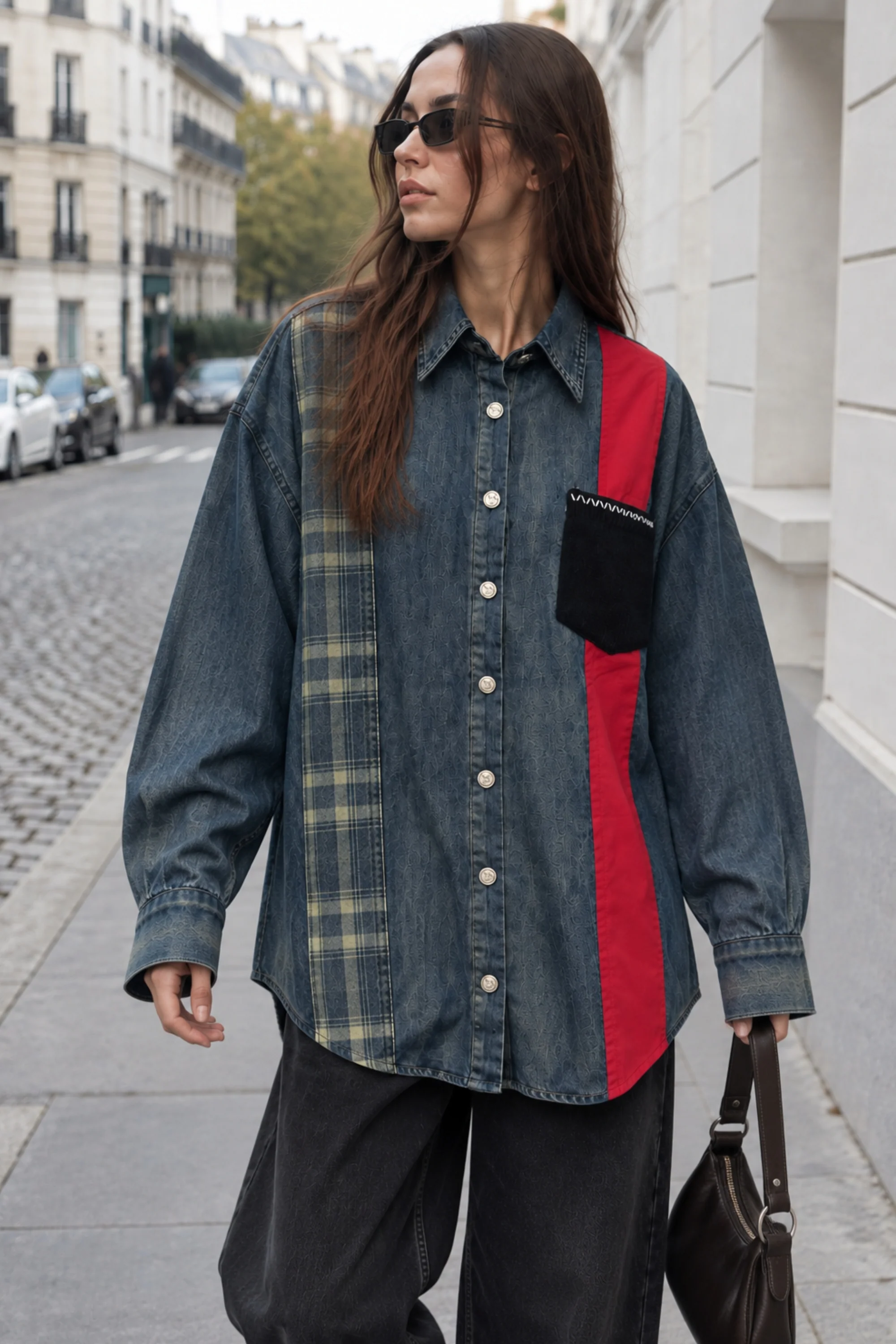 Denim Colorblock Pocket Shirt