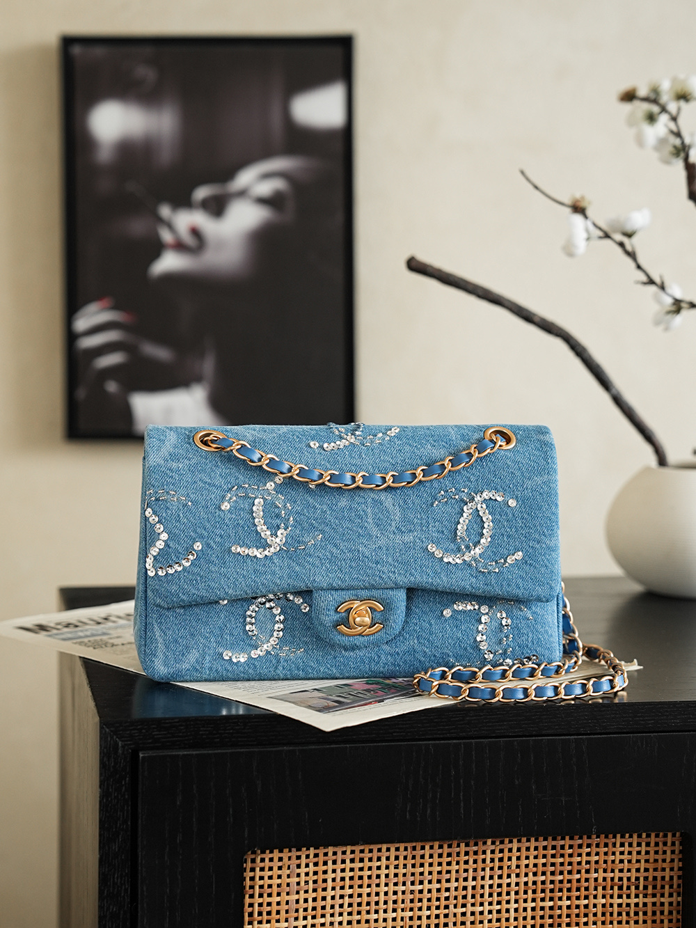 Chanel 23B Denim Limited Edition Crystal Classic Flap Bag