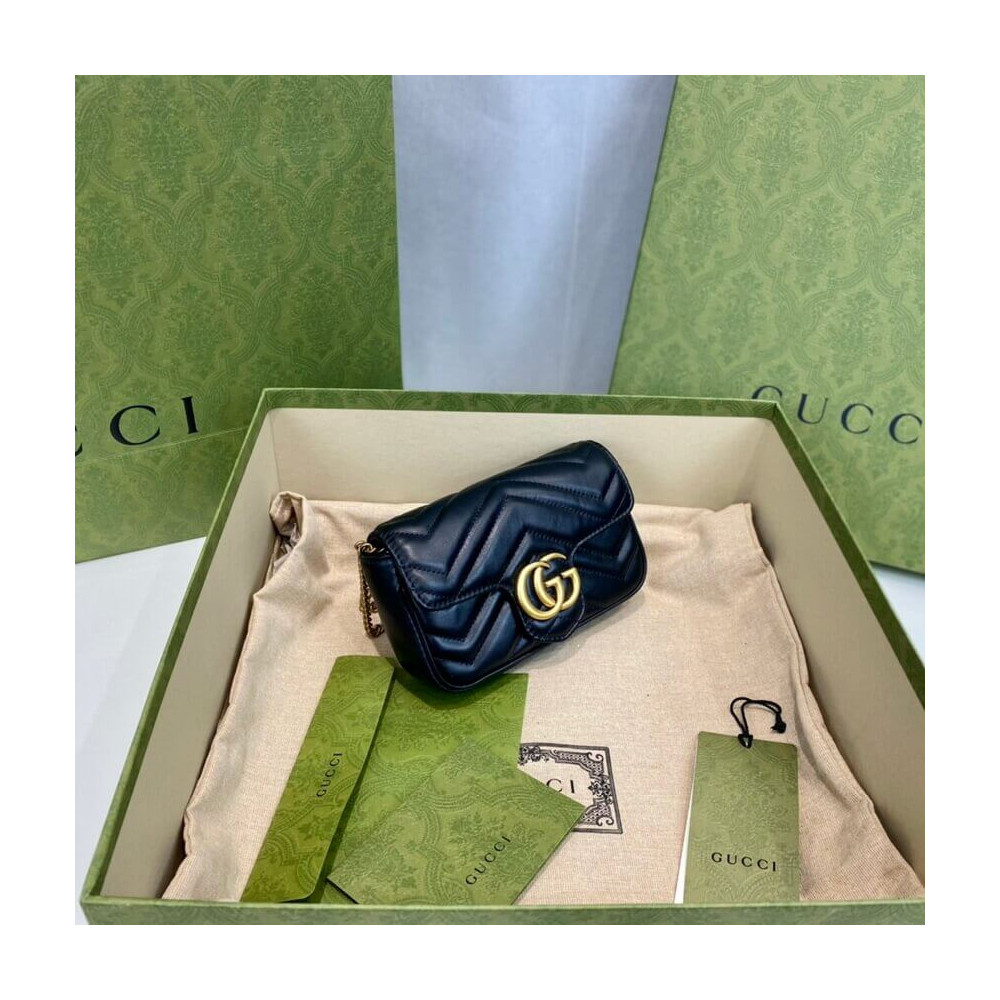 Gucci GG Marmont Matelasse Chevron Leather Super Mini Bag Black