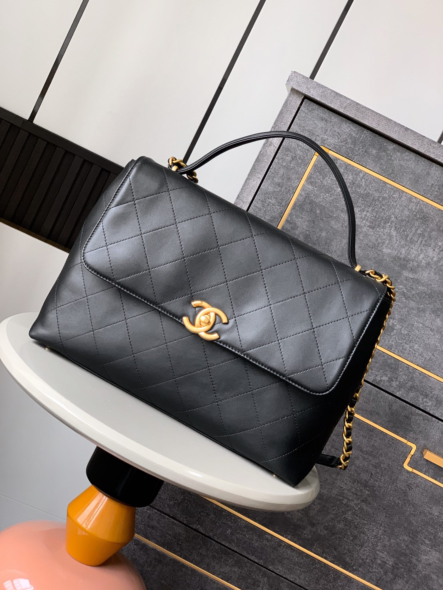 CHANEL 25S Black/Gold Flap Briefcase