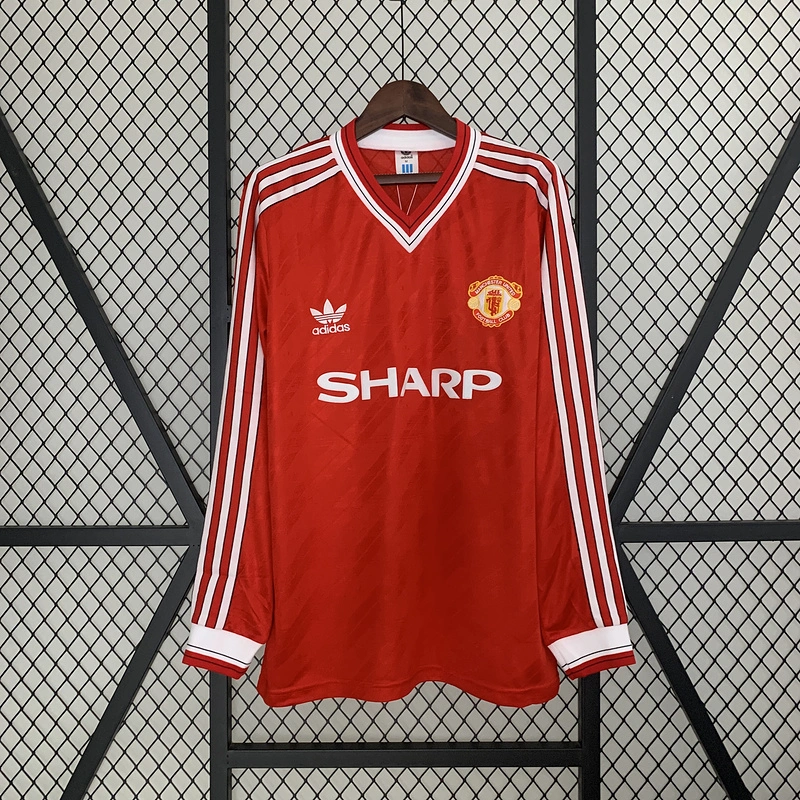 retro 1986 Manchester United Home Long Sleeve Soccer Shirt Jersey