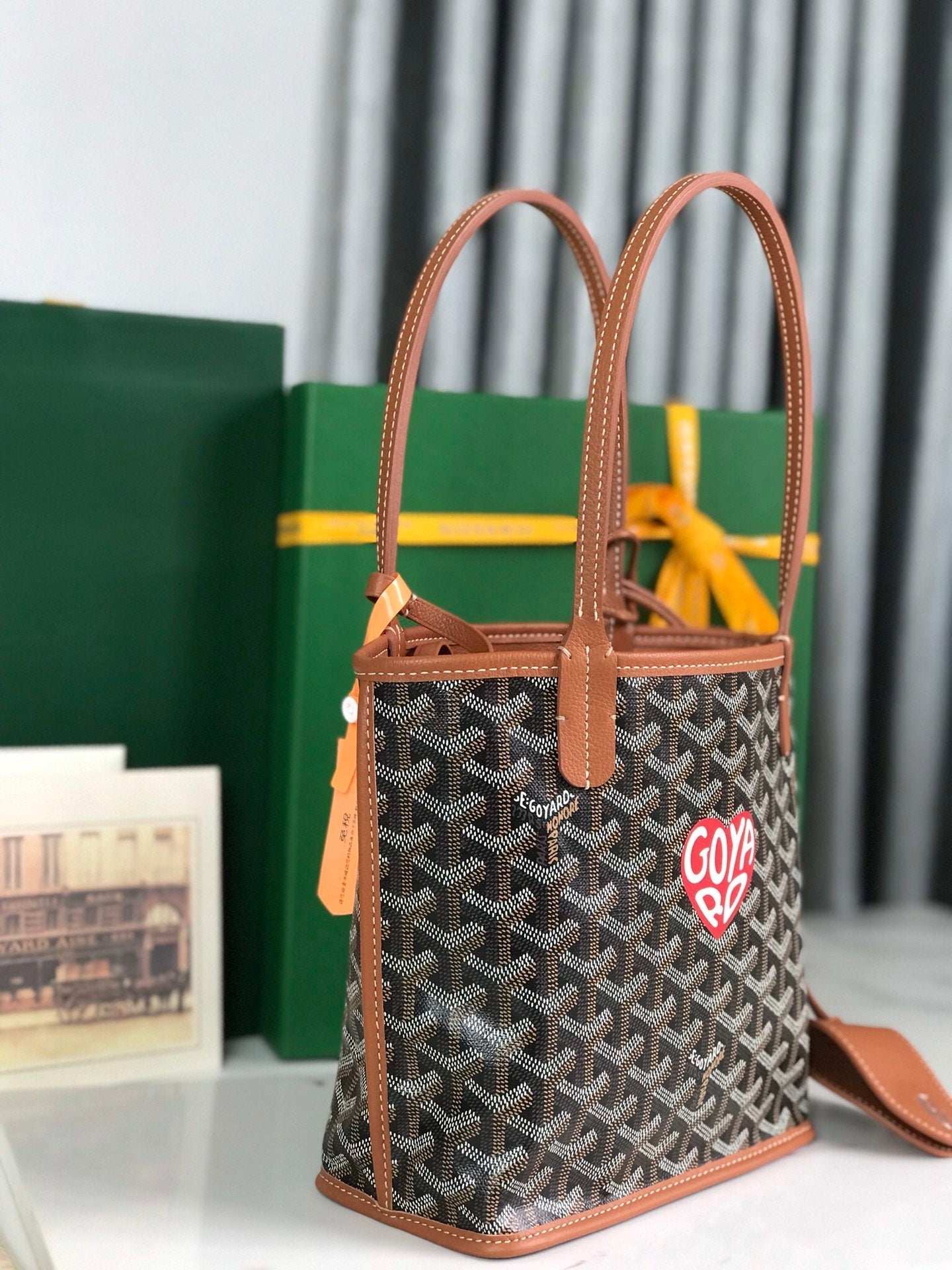 Goyard Anjou Mini Bag 20 Cm Tan Calfskin And Black Goyardine Canvas