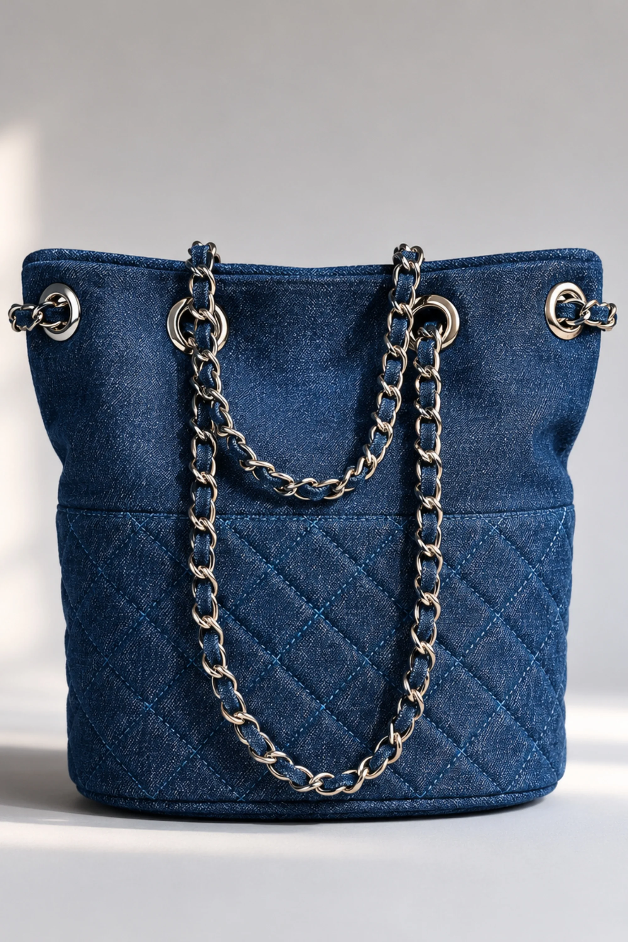 Denim Quilted Bucket Bag