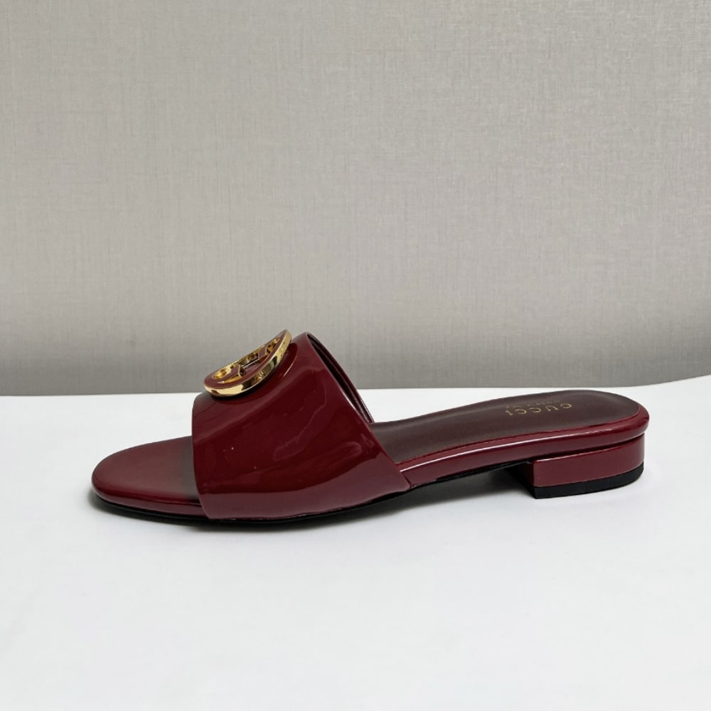 Gucci Women Round Interlocking G Sandal In Burgundy 820860 Bnc00 6207