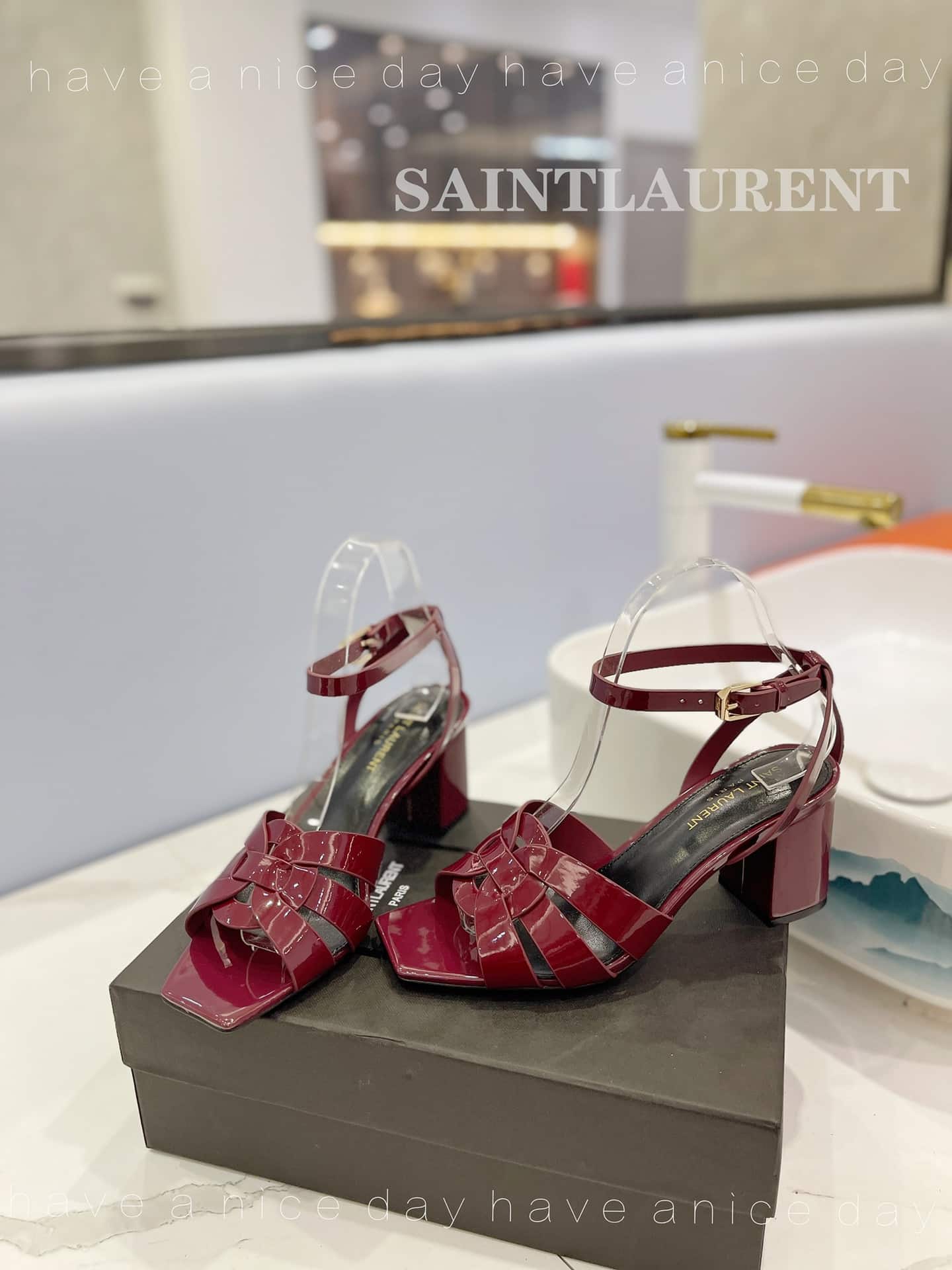 Saint Laurent Tribute Leather Sandals Burgundy