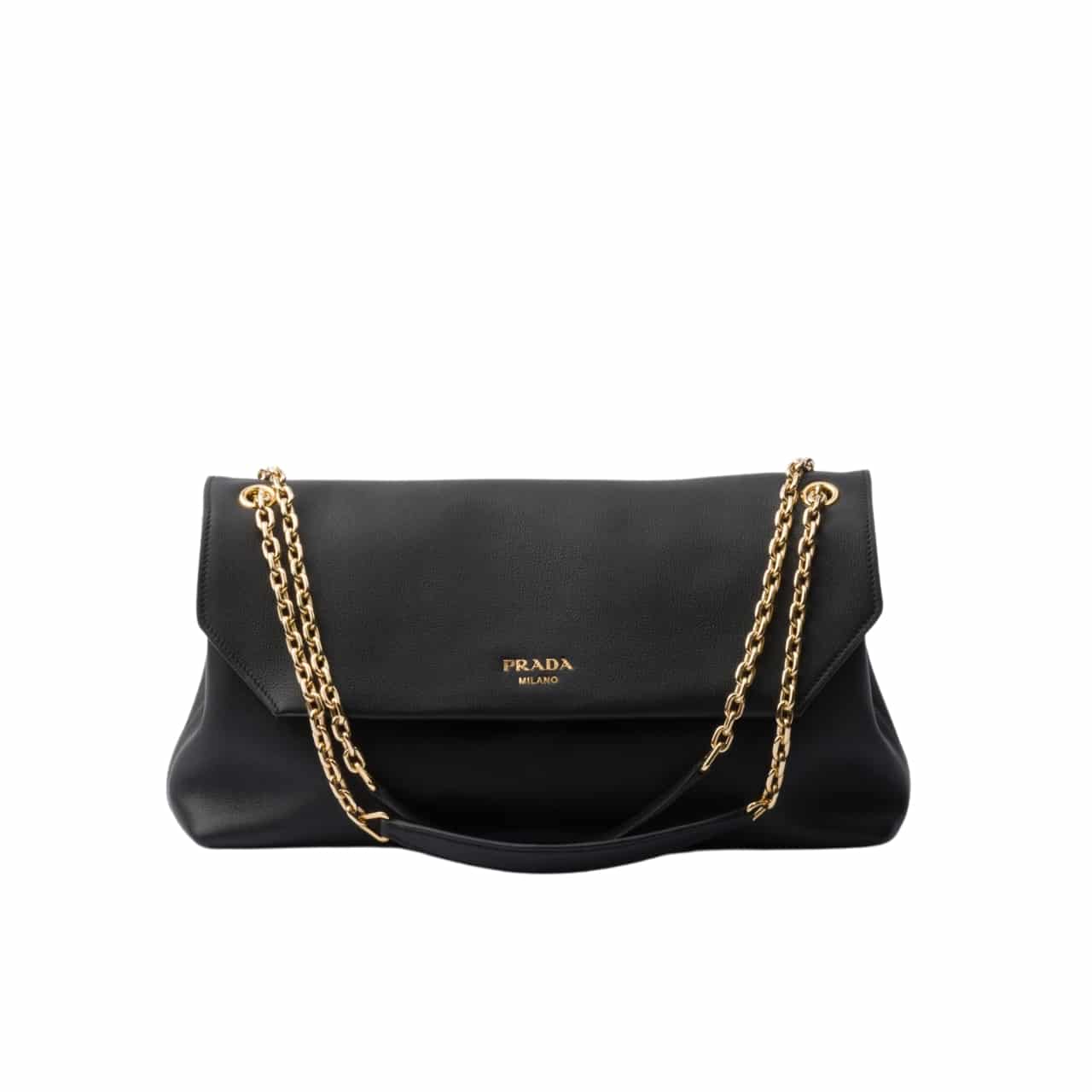 Prada Medium Leather Shoulder Bag Black 38Cm