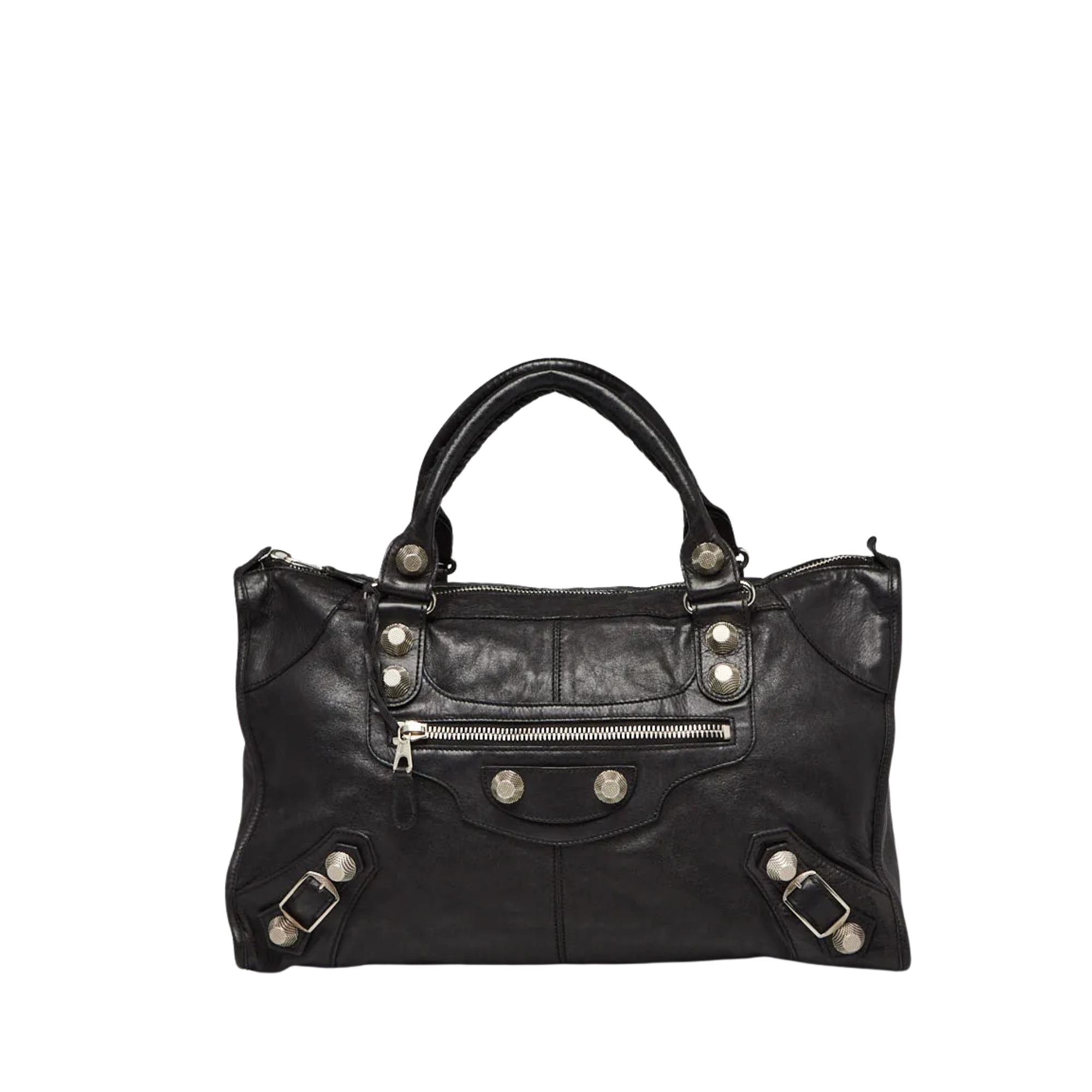 Balenciaga Black Lambskin Leather Giant Silver Work Bag 30cm/11.8in
