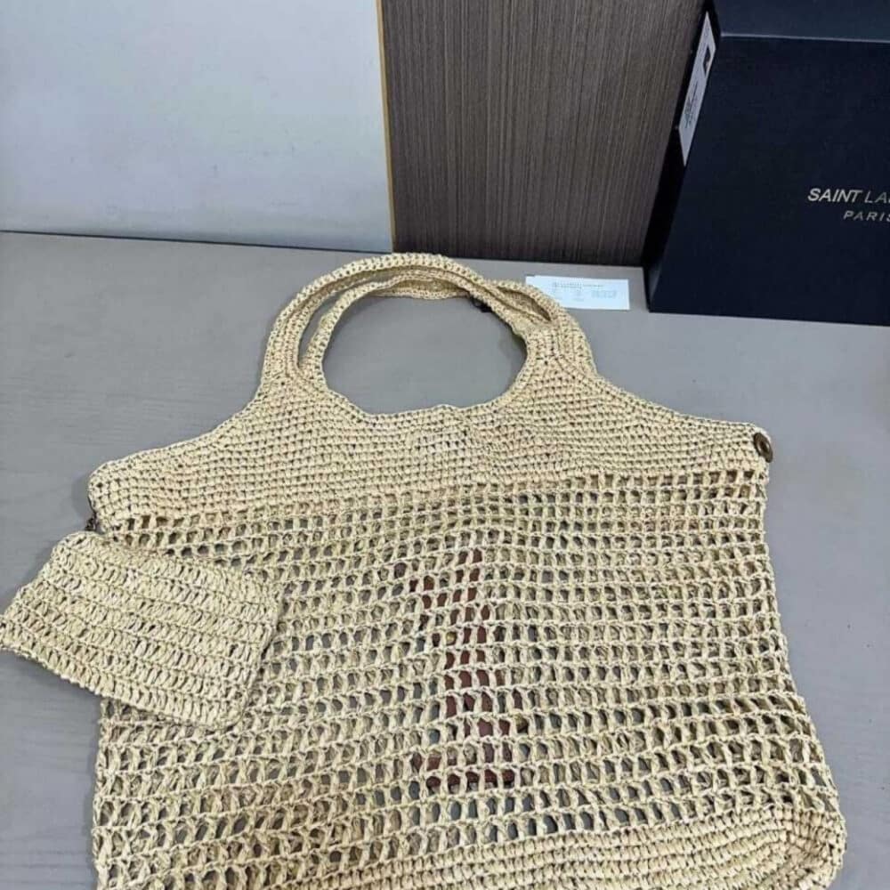Saint Laurent Icare In Raffia Natural Gold 43Cm 772191GAAEK2063