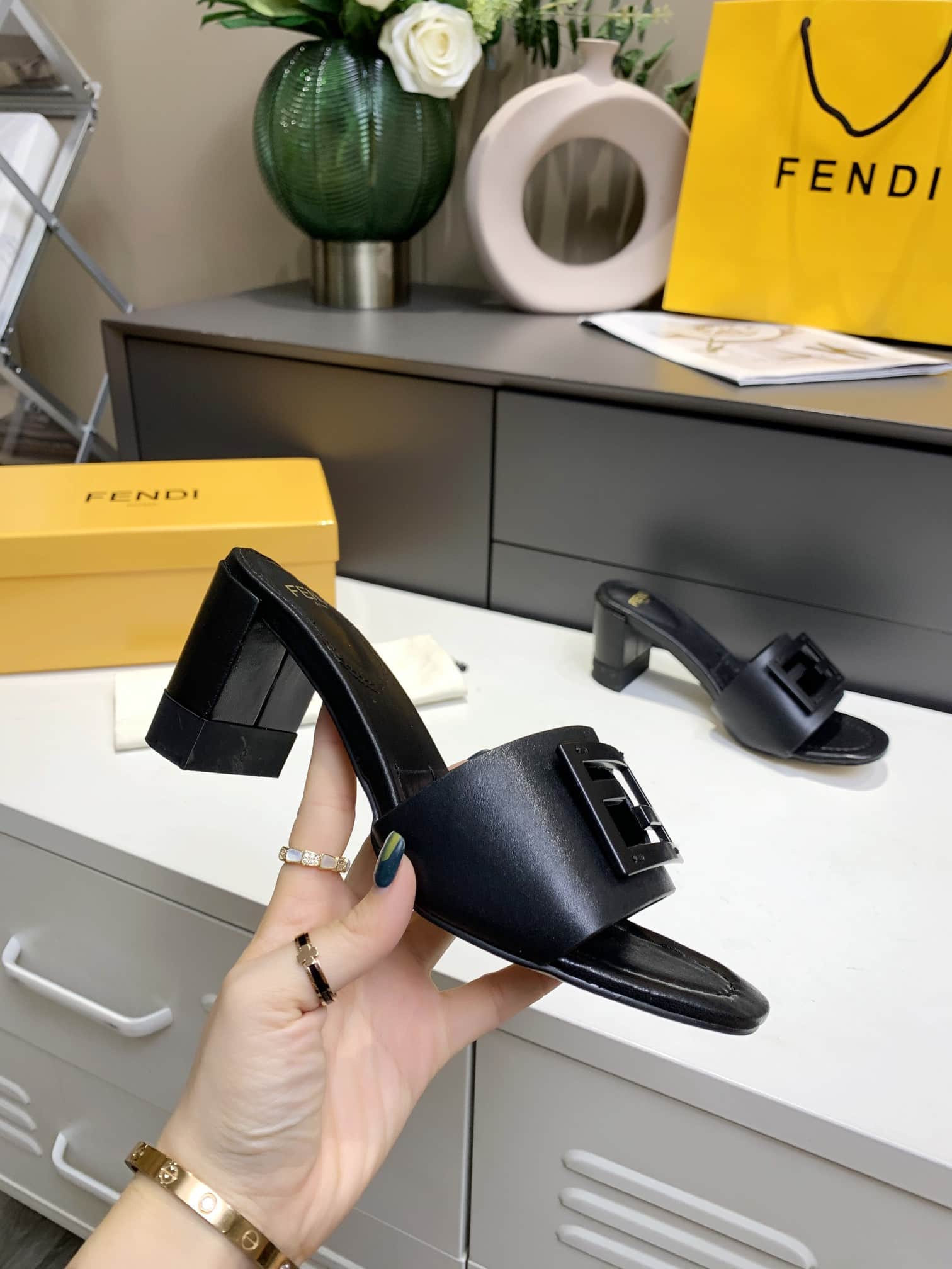 Fendi Signature Leather High Heel Black
