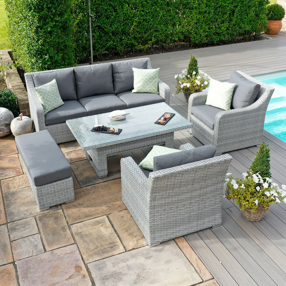 Ascot 3 Seat Rattan Sofa Dining Set with Rising Table & Weatherproof Cushions