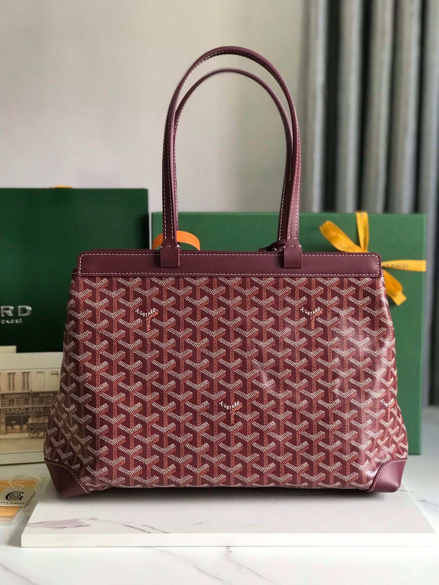 Goyard Bellechasse Biaude Pm Bag 36cm Wine Red Goyardine Canvas And Calfskin Trim
