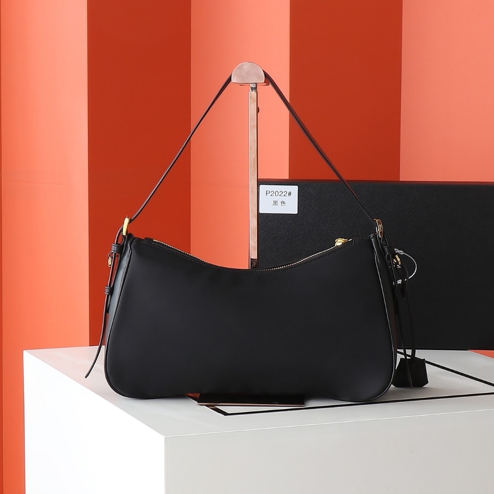 Prada Aimée Large Re Nylon Shoulder Bag With Padlock Black 34Cm