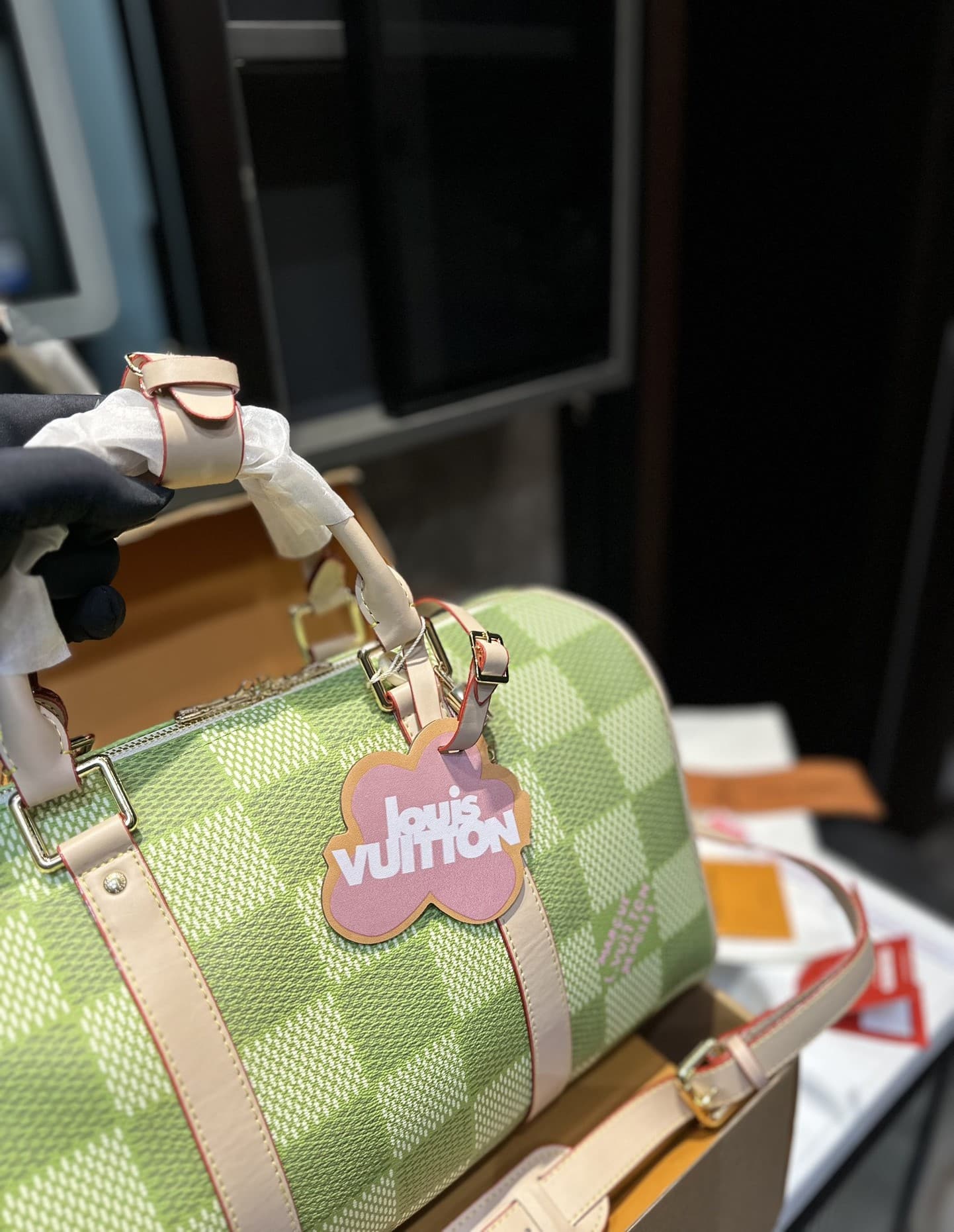 Louis Vuitton Keepall Bandoulière Damier Canvas Green 35Cm N40671