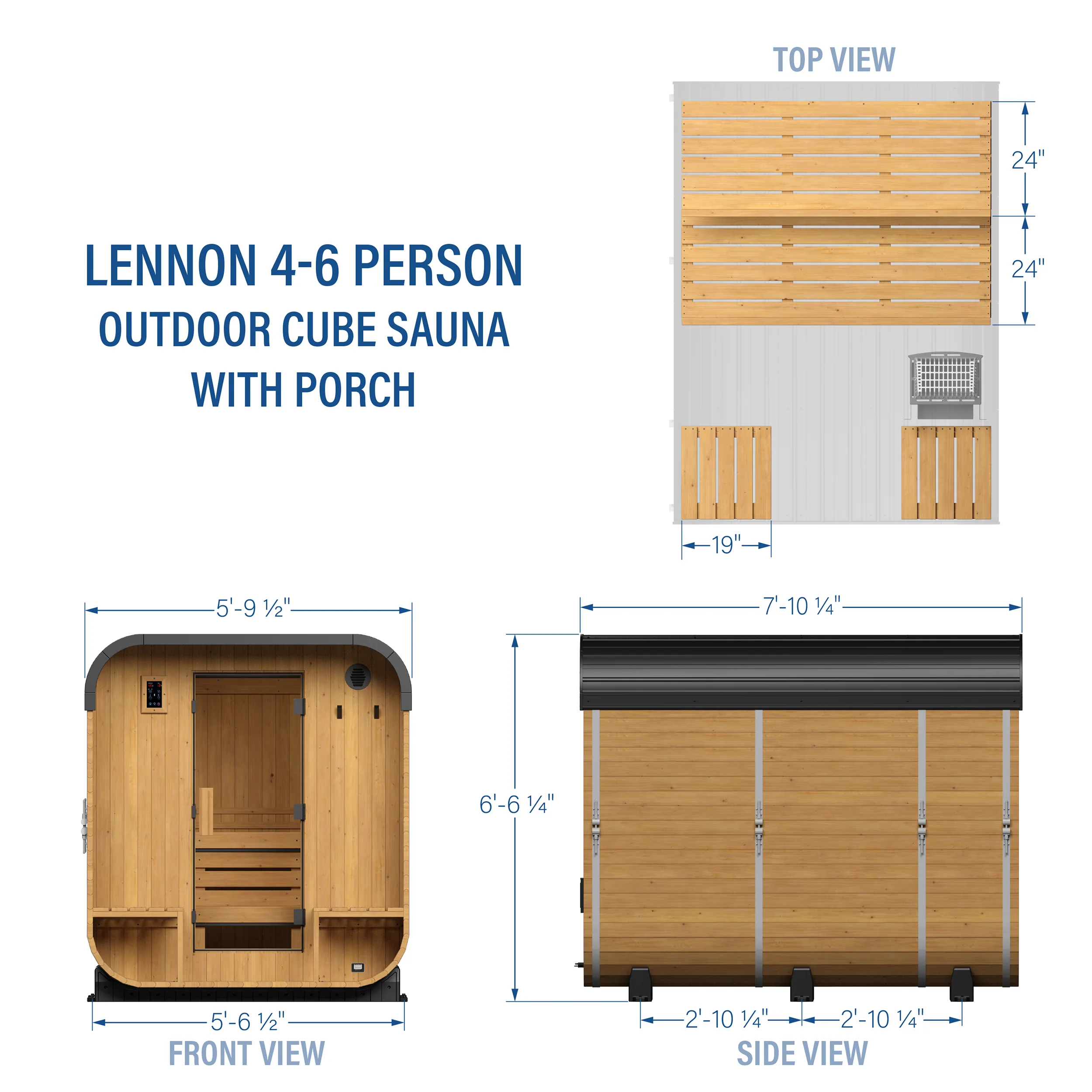 Lennon Outdoor Cube Sauna with Porch �?4-6 Person