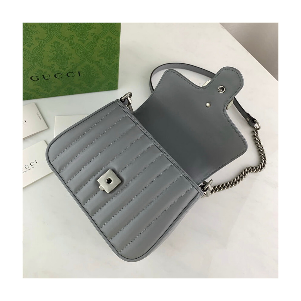 Gucci GG Marmont Grey Matelasse Leather Mini Top Handle Bag