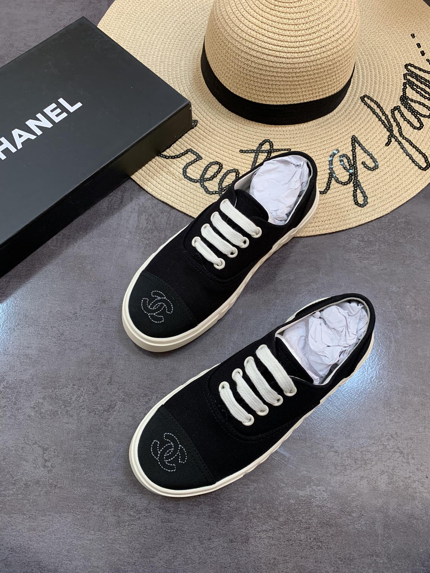 Chanel Cc Sneakers Canvas Mix In Black
