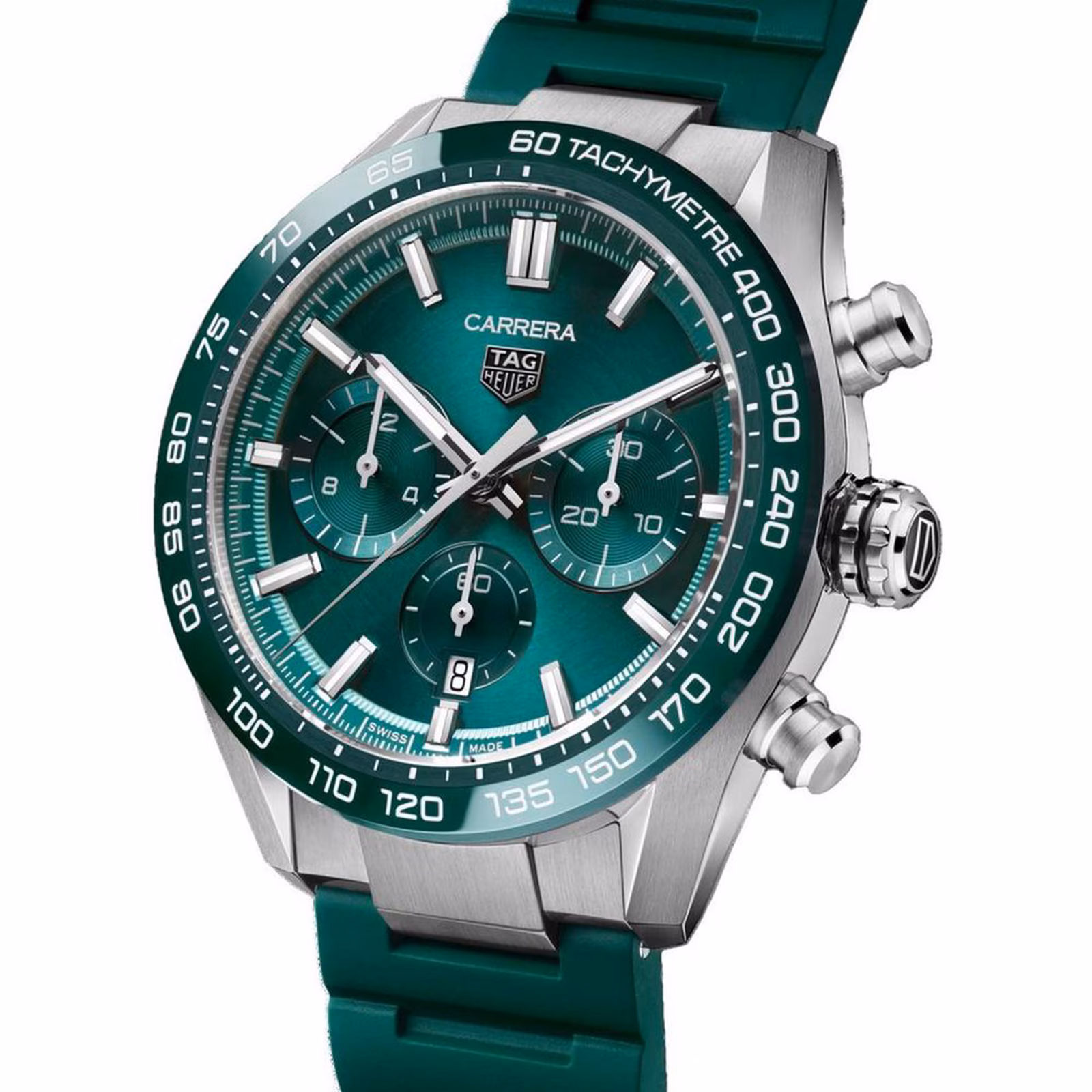 TAG Heuer Carrera Chronograph 44mm Mens Watch Green Rubber CBN2A1N.FT6238