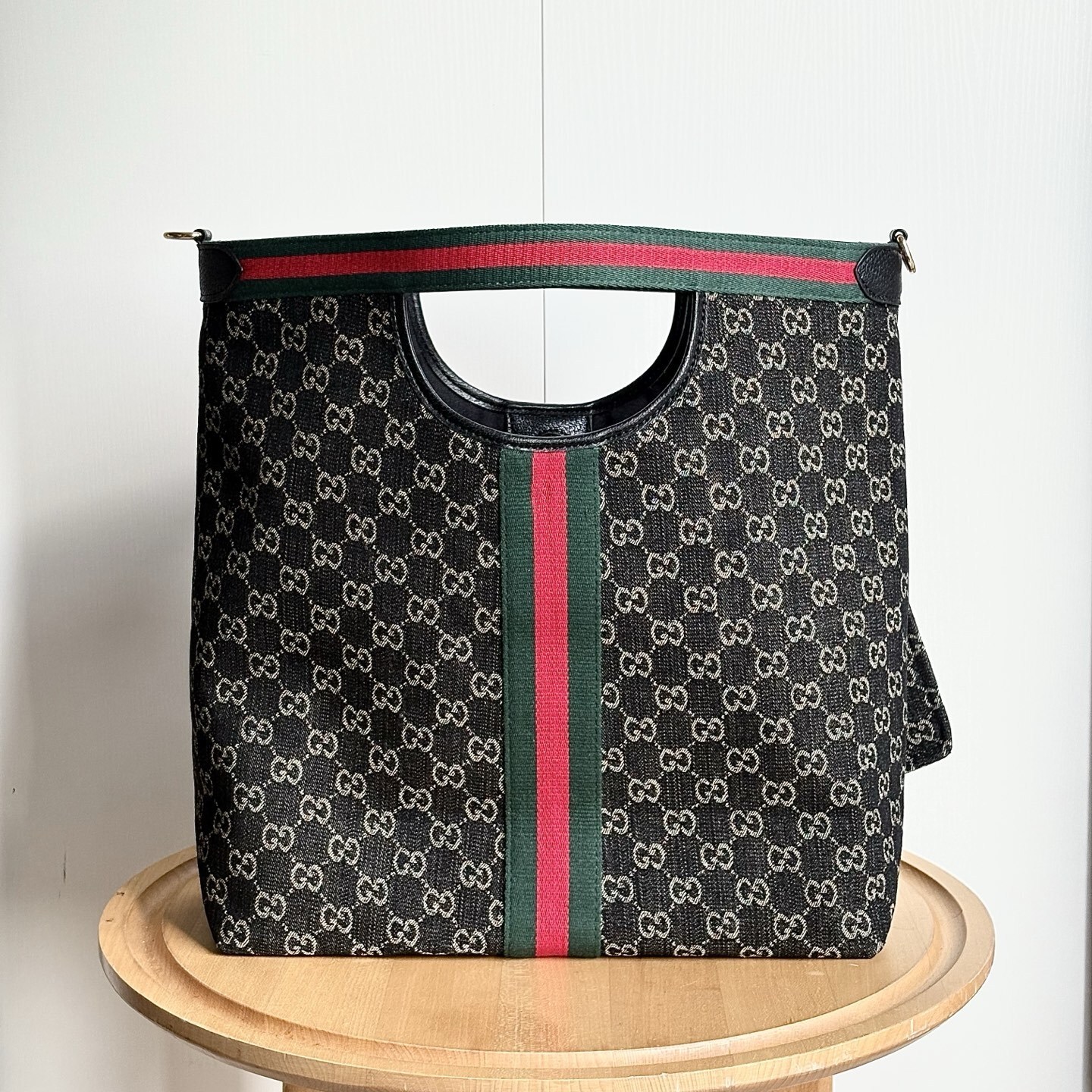 Gucci Giglio Large Tote Bag Black And White GG Denim 39Cm ‎865452 UN3AG 1099