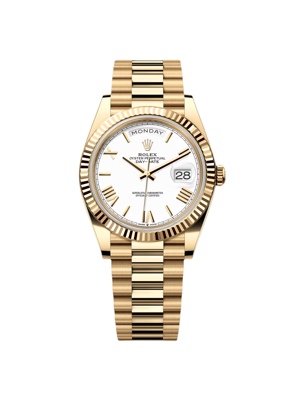 【Super Clone】RLX Day-Date President 40mm Yellow Gold White Roman Dial - 228238