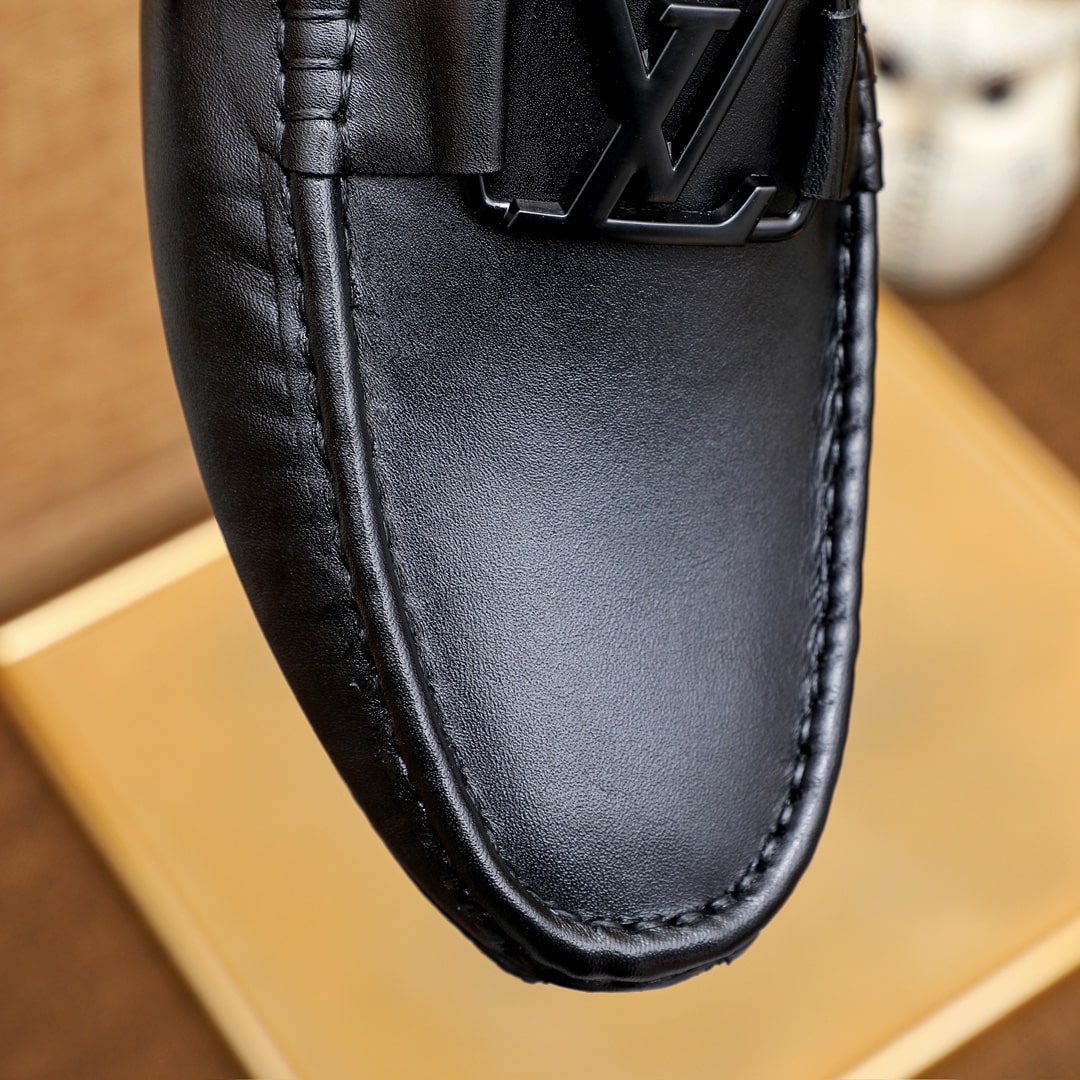 Louis Vuitton Loafer Matte Leather With Lv Logo In Black