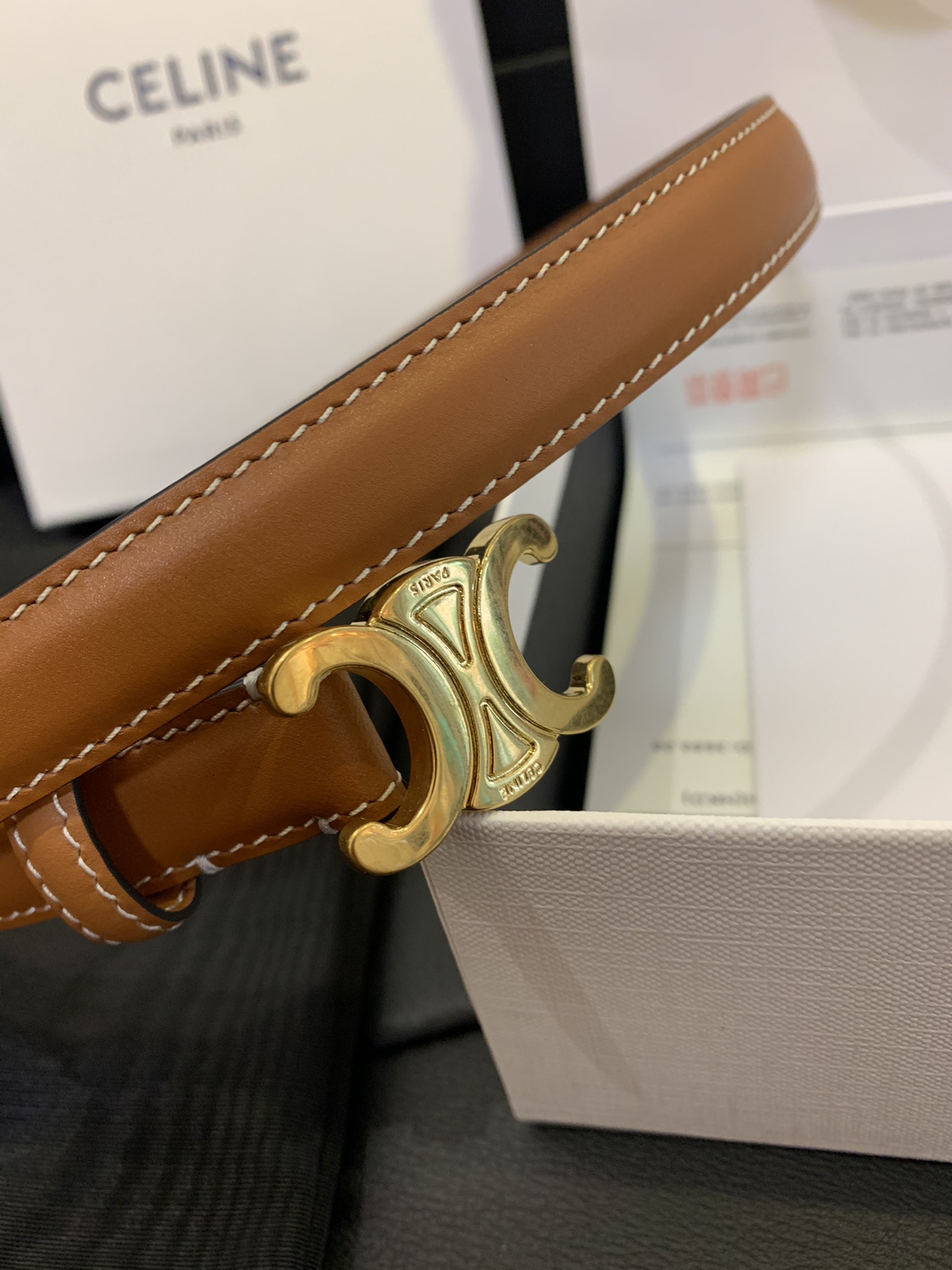 Celine-Triomphe Belt in Taurillon Leather