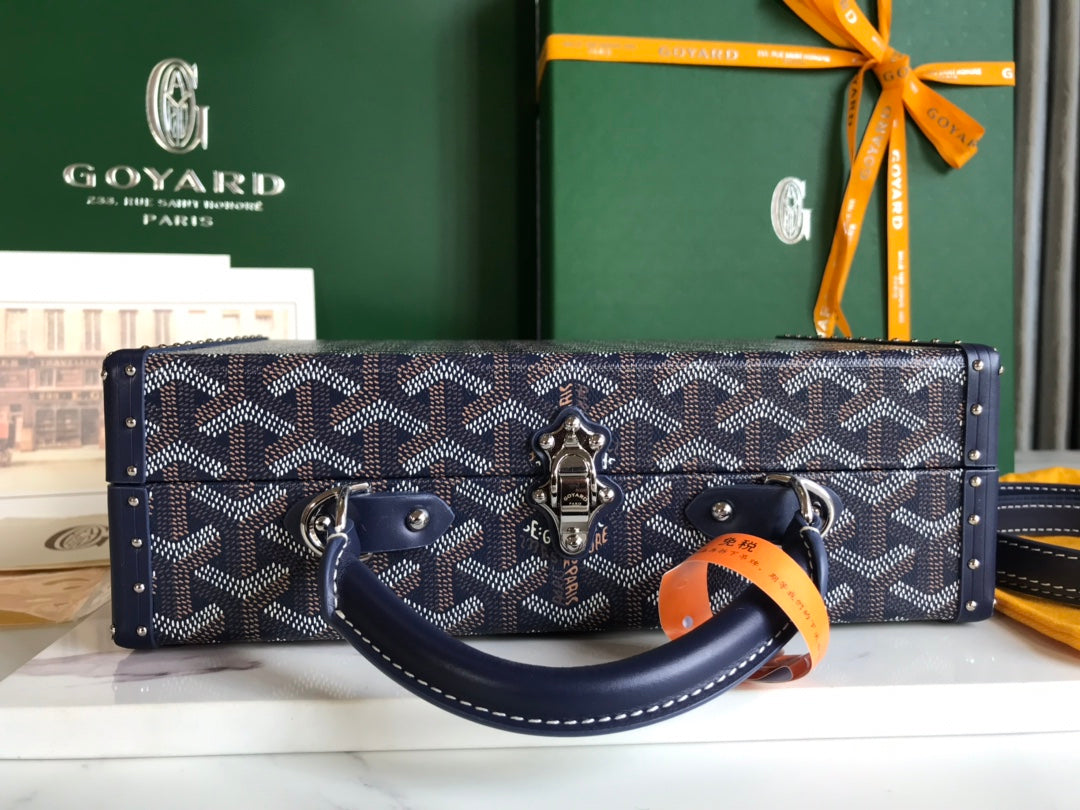 Goyard Grand Hôtel Trunk Bag 24.5cm Navy Blue Goyardine Canvas And Calfskin