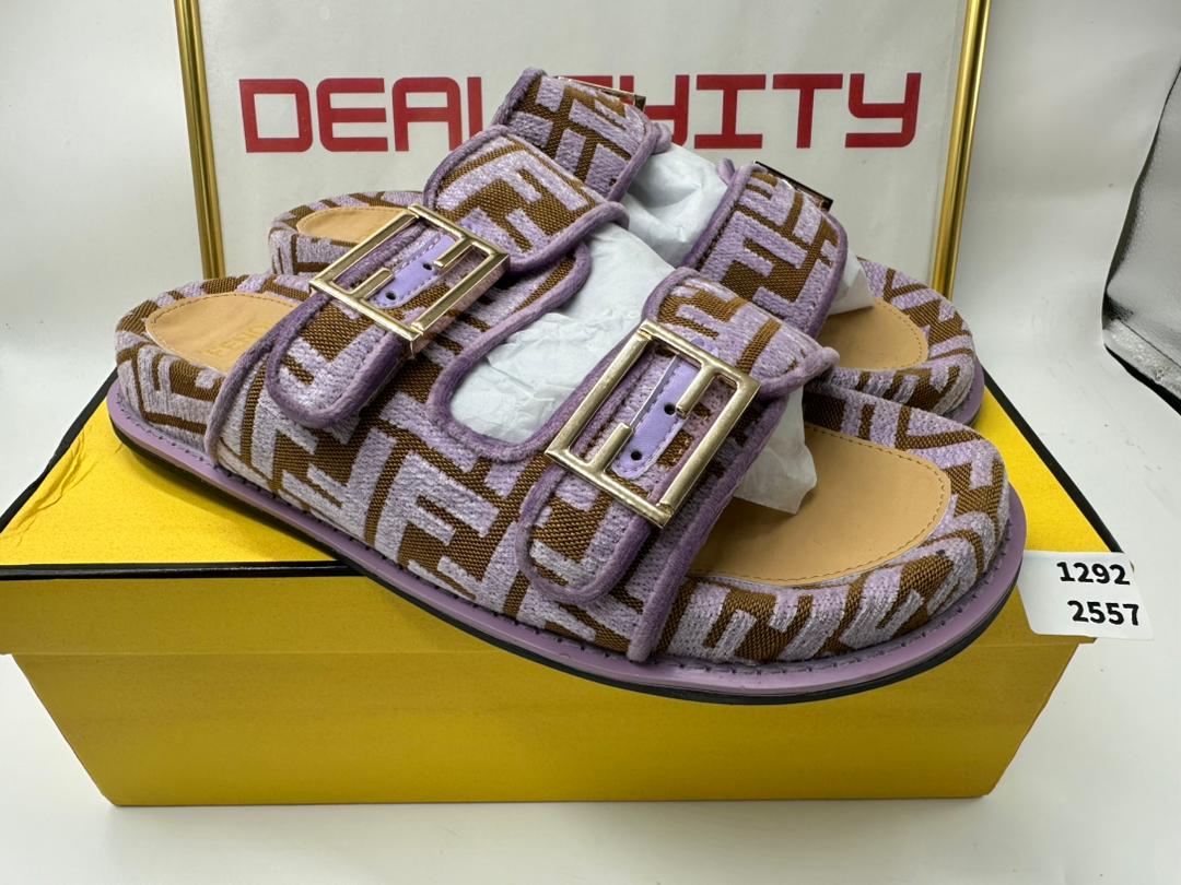 Fendi Feel Ff Jacquard Velvet Slides Amethyst Purple